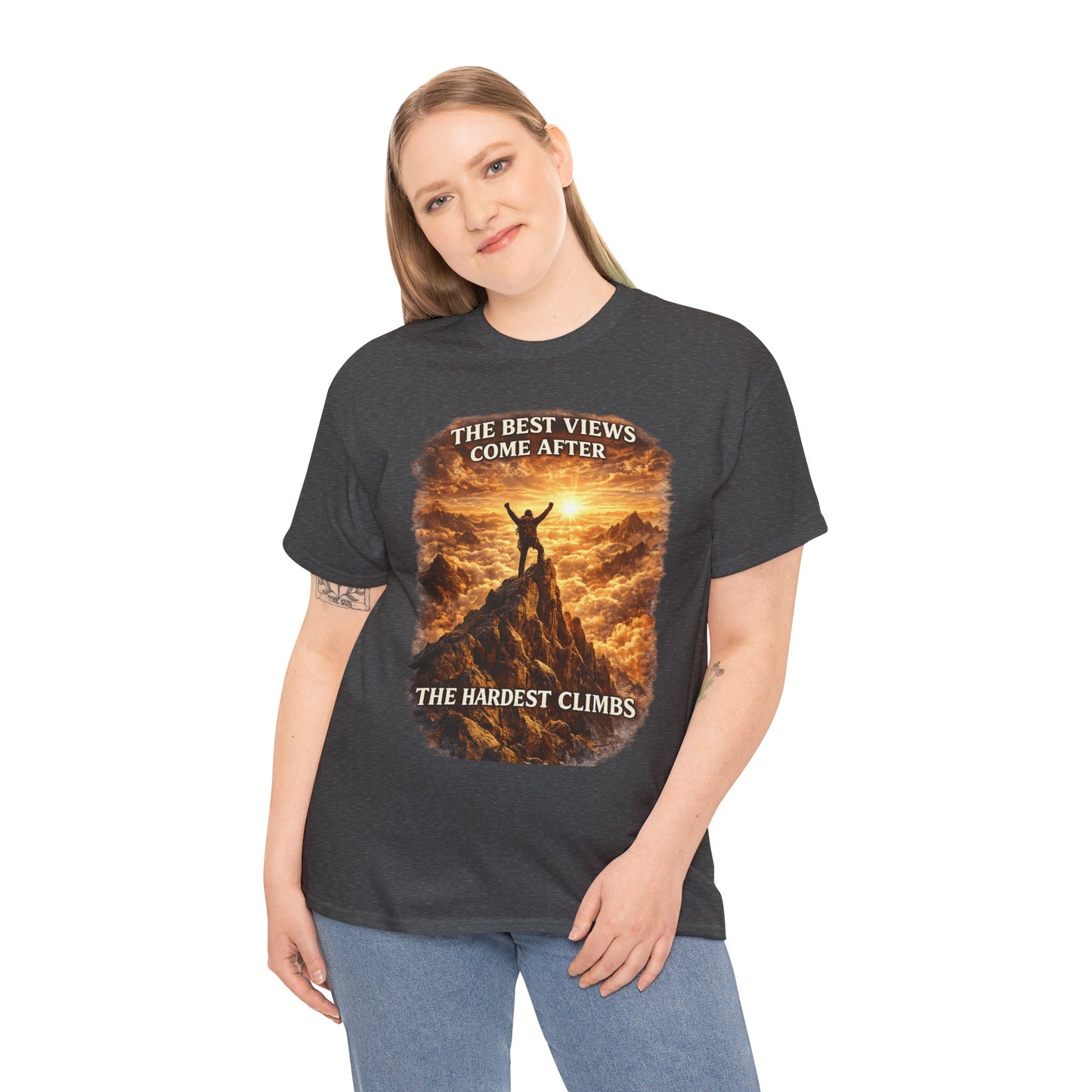 Mountain Hiking Motivation T-Shirt – “The Best Views Come After The Hardest Climbs” Adventure Tee