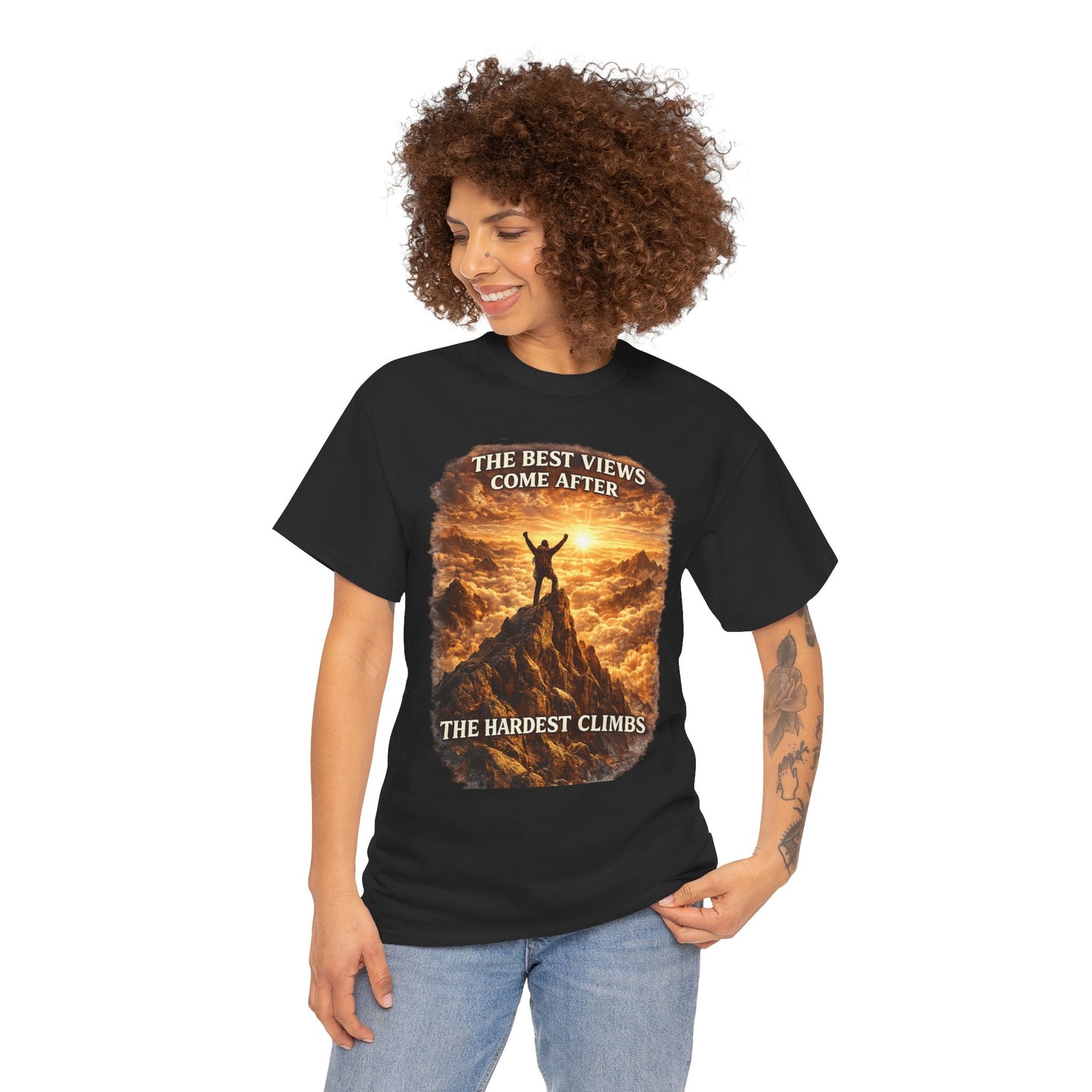 Mountain Hiking Motivation T-Shirt – “The Best Views Come After The Hardest Climbs” Adventure Tee