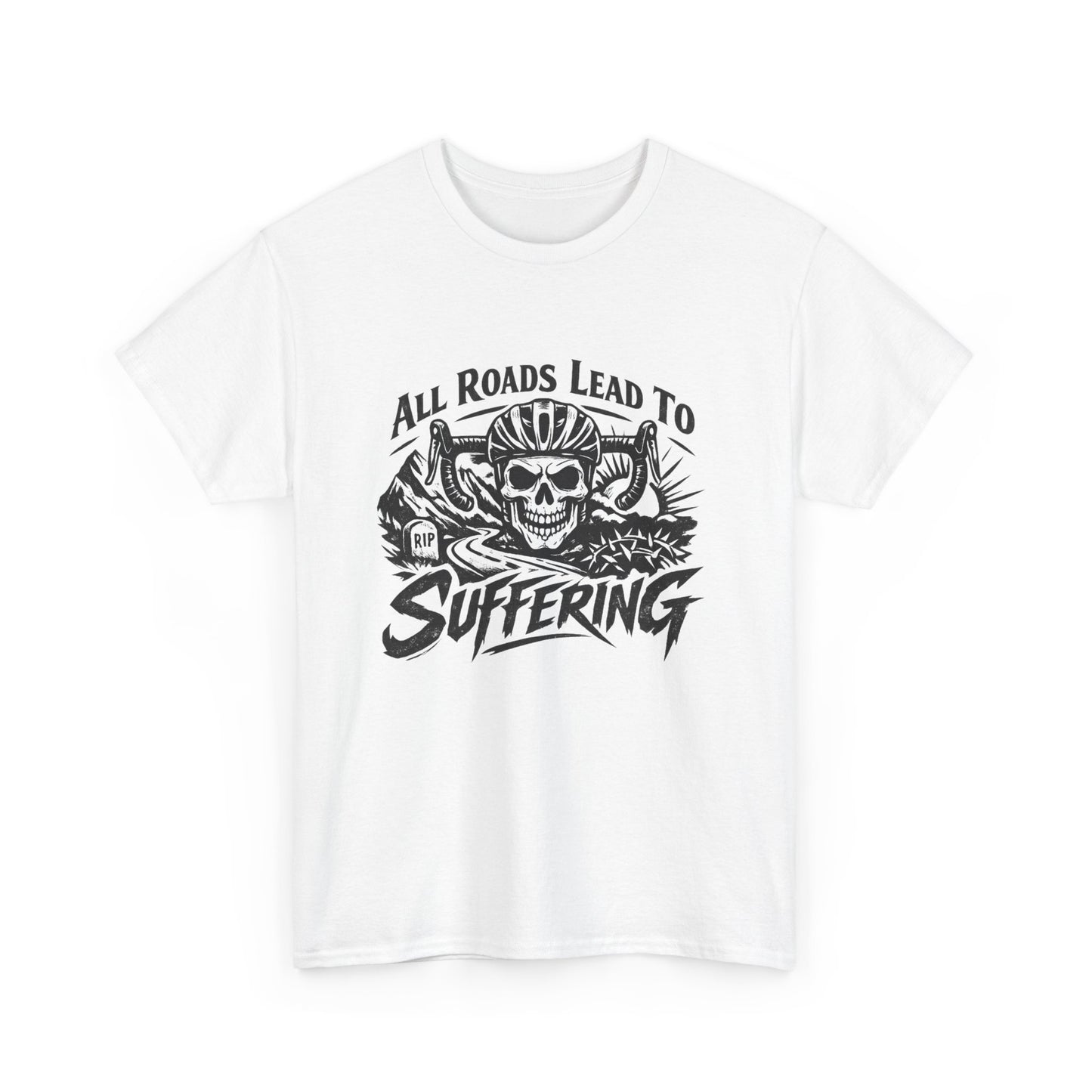 Skull Biker Tee — "All Roads Lead to Suffering" Graphic T‑Shirt