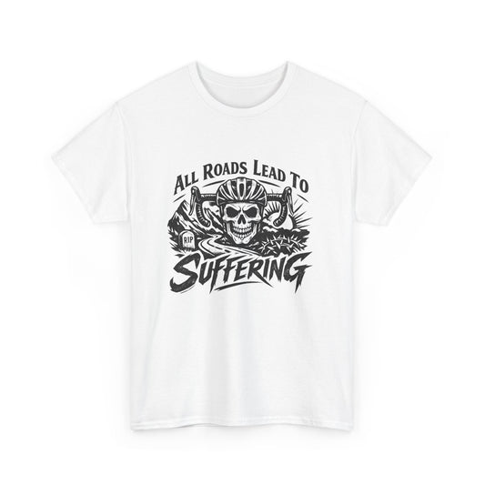 Skull Biker Tee — "All Roads Lead to Suffering" Graphic T‑Shirt