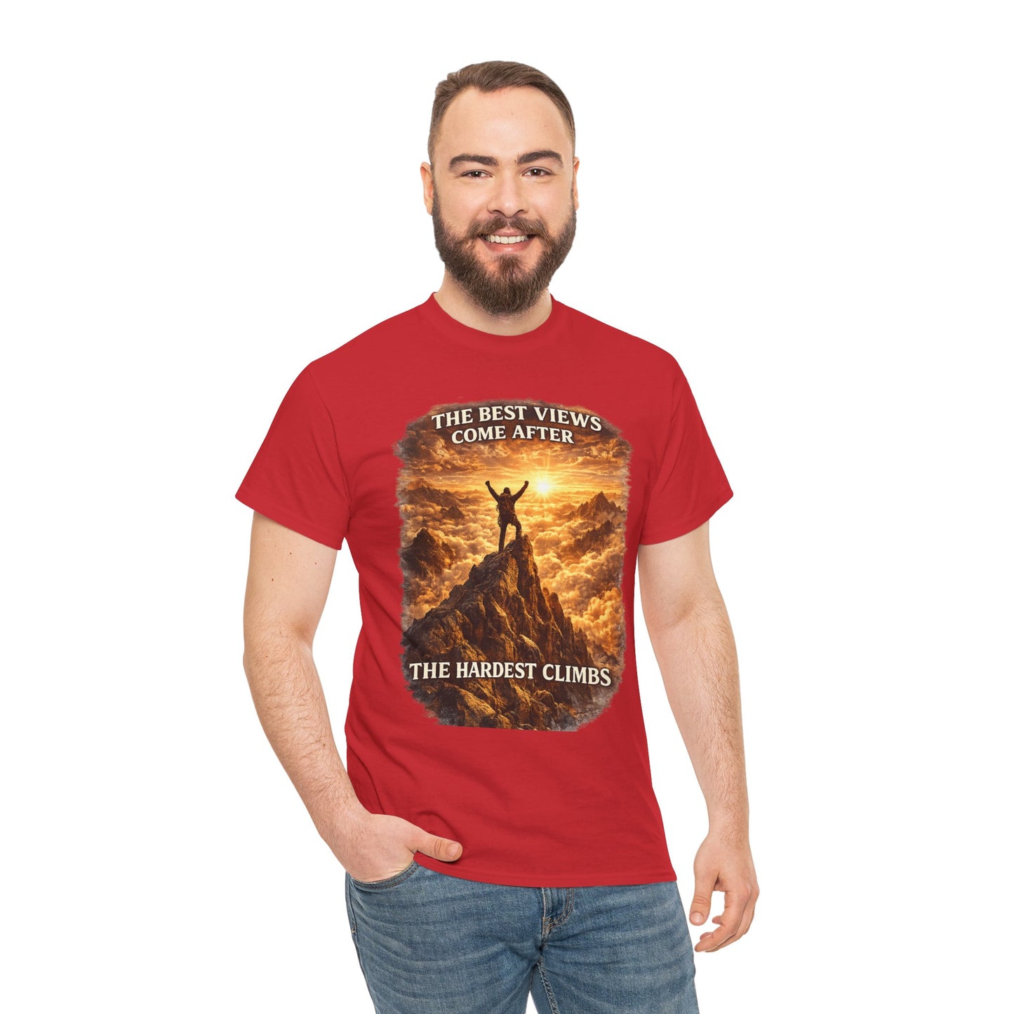 Mountain Hiking Motivation T-Shirt – “The Best Views Come After The Hardest Climbs” Adventure Tee