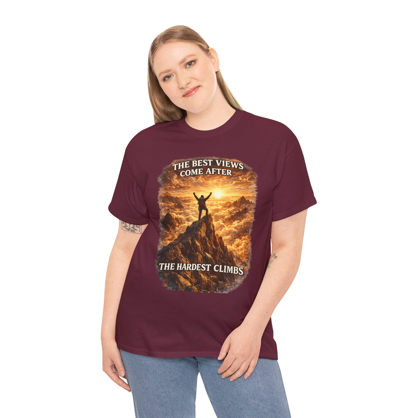Mountain Hiking Motivation T-Shirt – “The Best Views Come After The Hardest Climbs” Adventure Tee