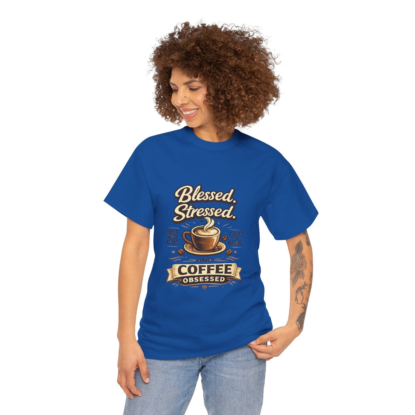 Blessed Stressed And Coffee Obsessed" — Funny Mom T-Shirt | Gift for Coffee Lovers
