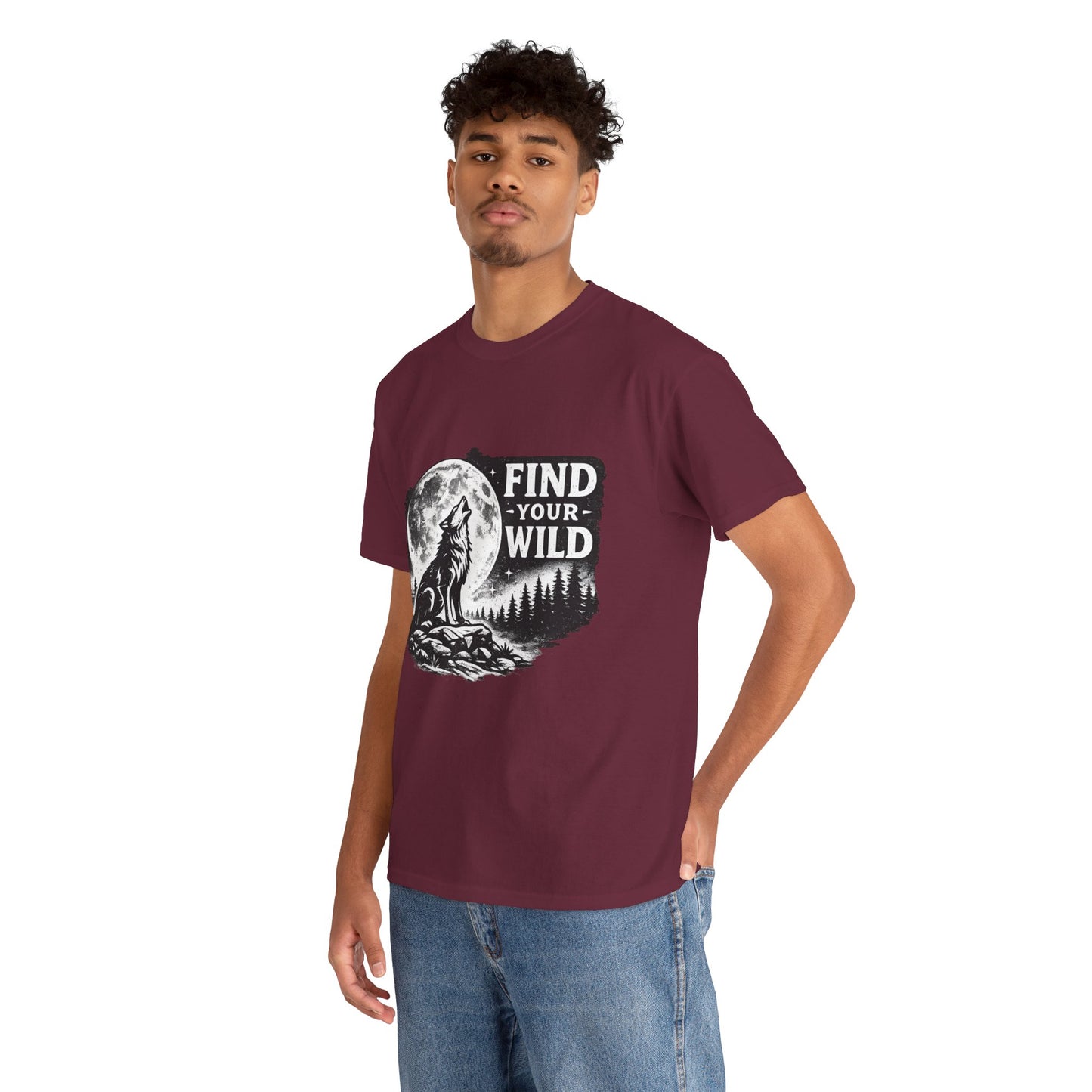 Find Your Wild Wolf T‑Shirt — Moonlit Nature Graphic Tee for Outdoor Lovers