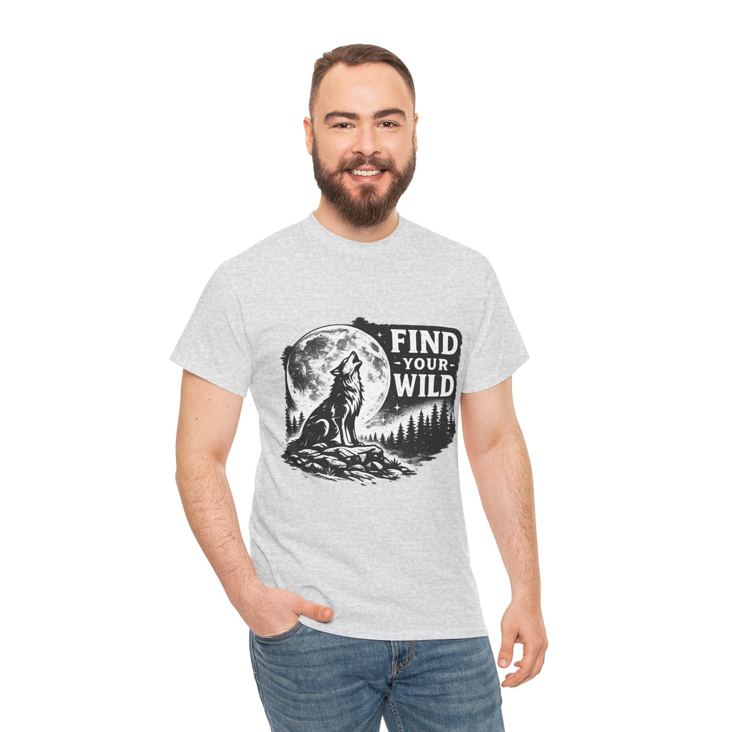 Find Your Wild Wolf T‑Shirt — Moonlit Nature Graphic Tee for Outdoor Lovers