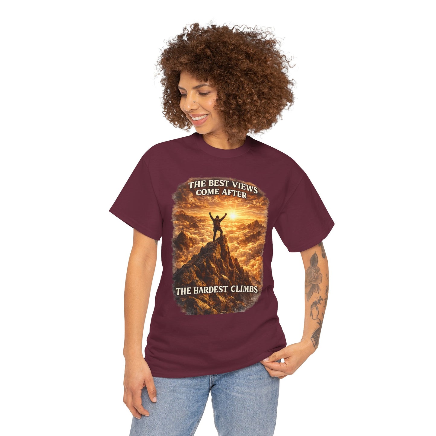 Mountain Hiking Motivation T-Shirt – “The Best Views Come After The Hardest Climbs” Adventure Tee