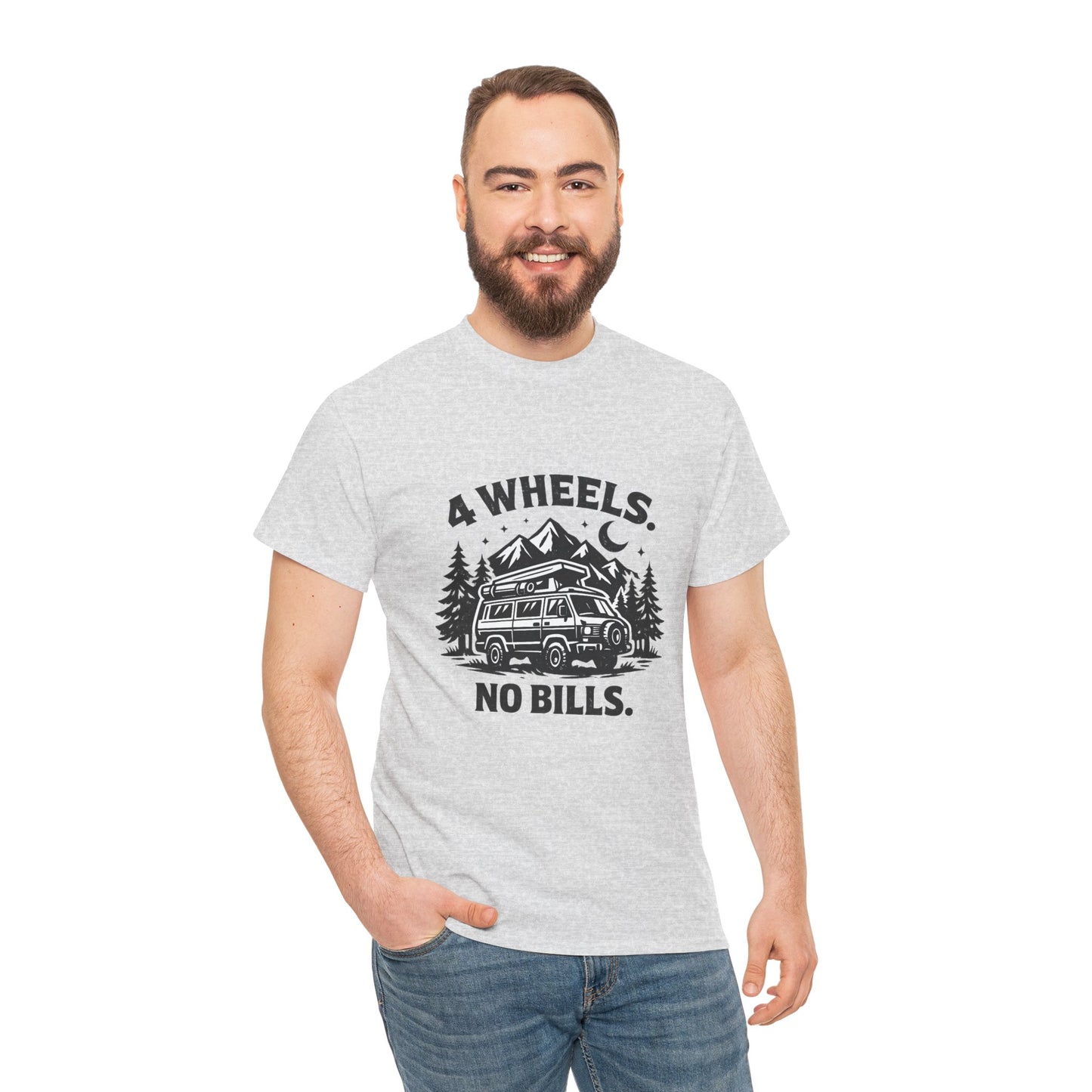 4 Wheels No Bills Camper T-Shirt — Adventure Van Life Graphic Tee