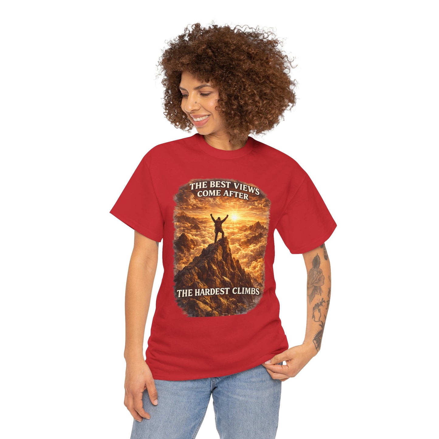 Mountain Hiking Motivation T-Shirt – “The Best Views Come After The Hardest Climbs” Adventure Tee