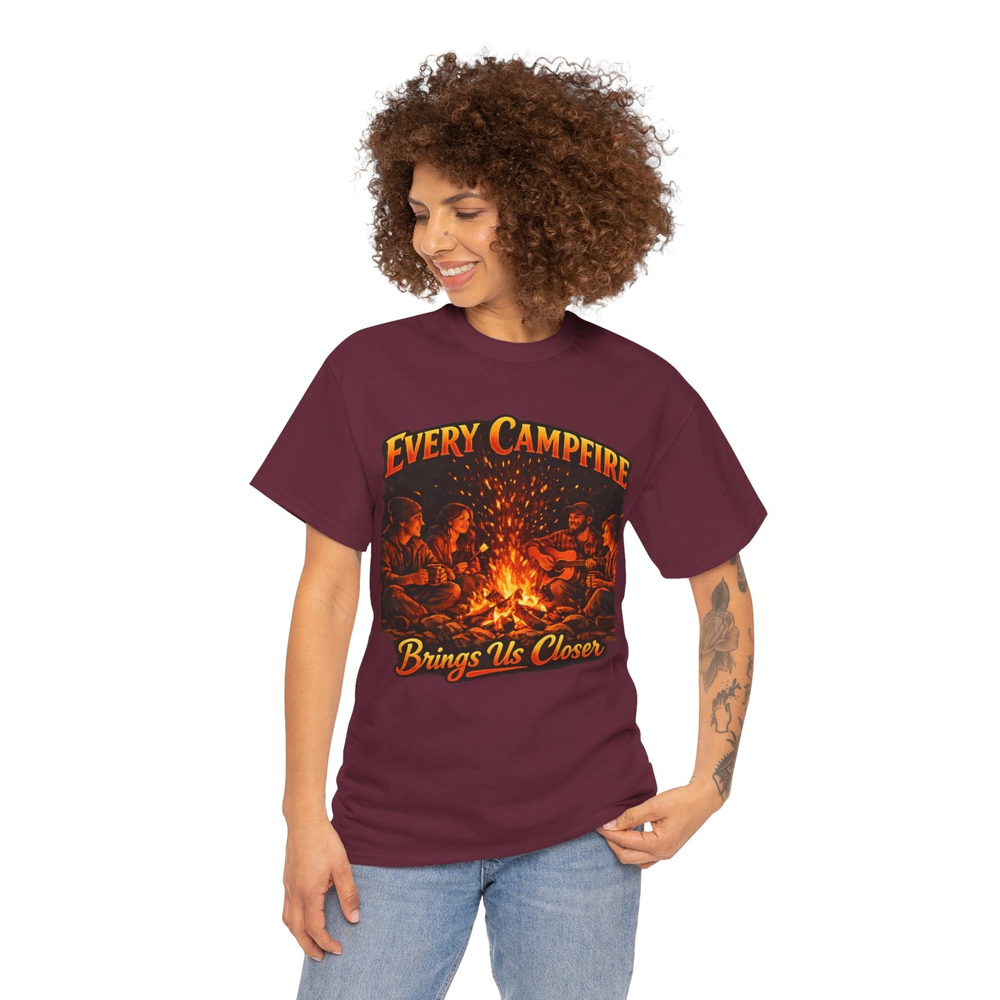 Campfire T-Shirt — "Every Campfire Brings Us Closer" Retro Outdoor Tee