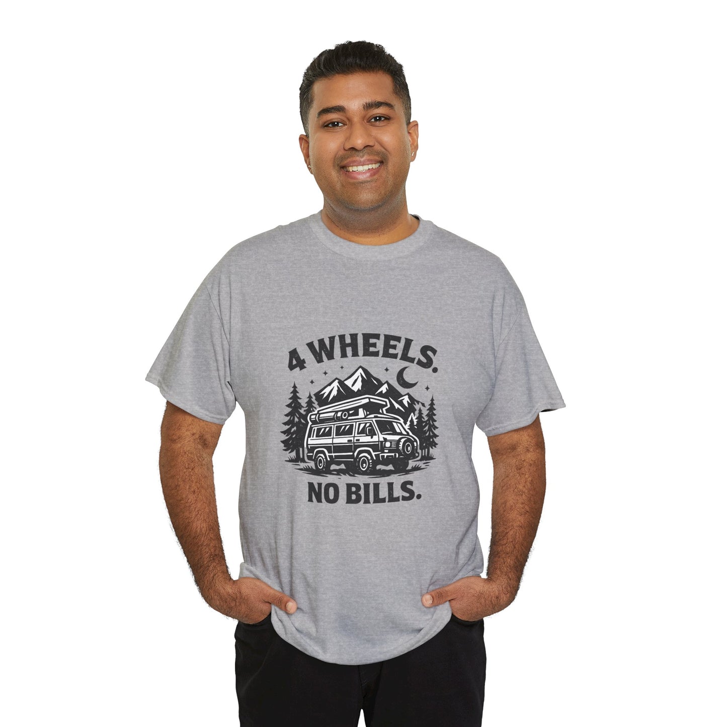 4 Wheels No Bills Camper T-Shirt — Adventure Van Life Graphic Tee