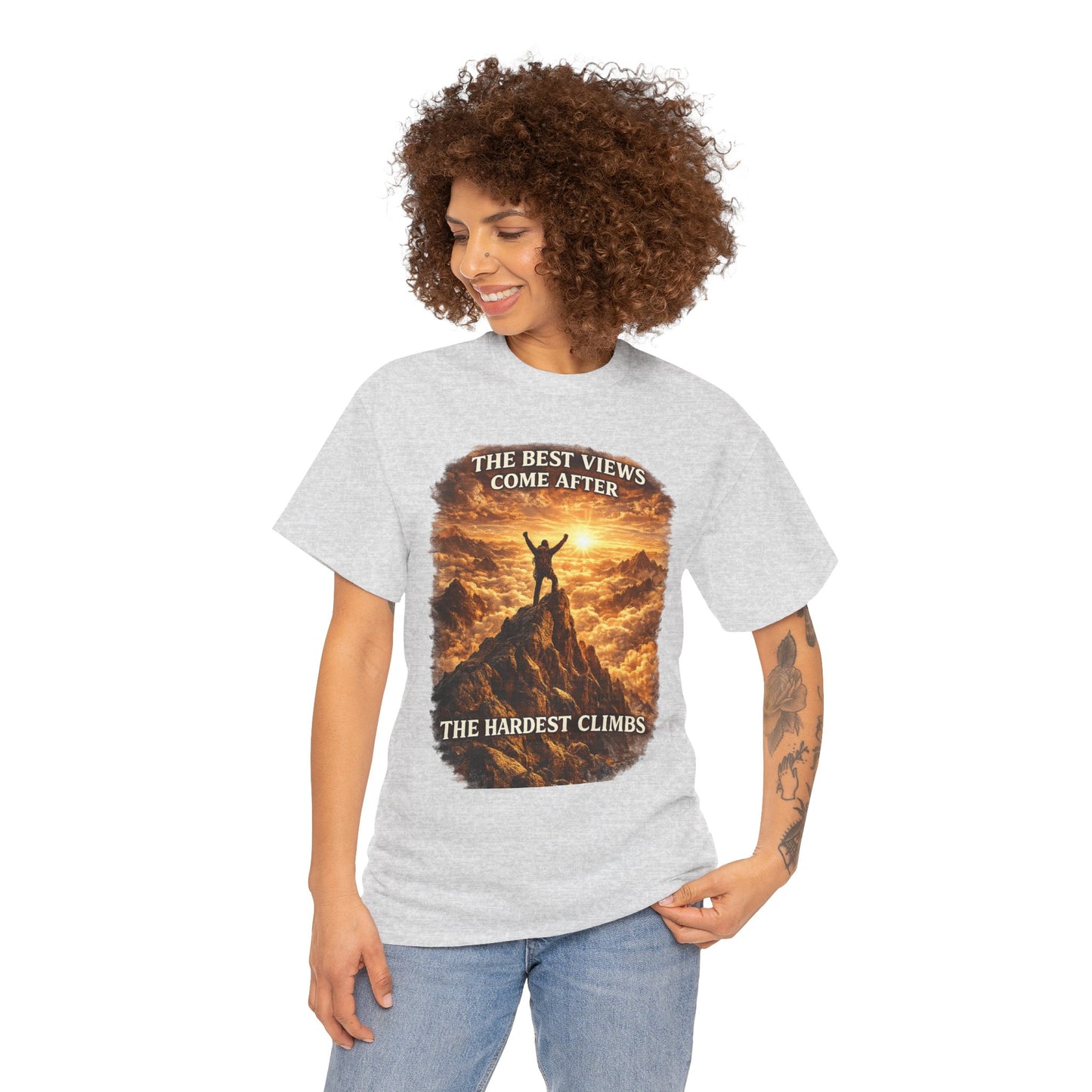 Mountain Hiking Motivation T-Shirt – “The Best Views Come After The Hardest Climbs” Adventure Tee