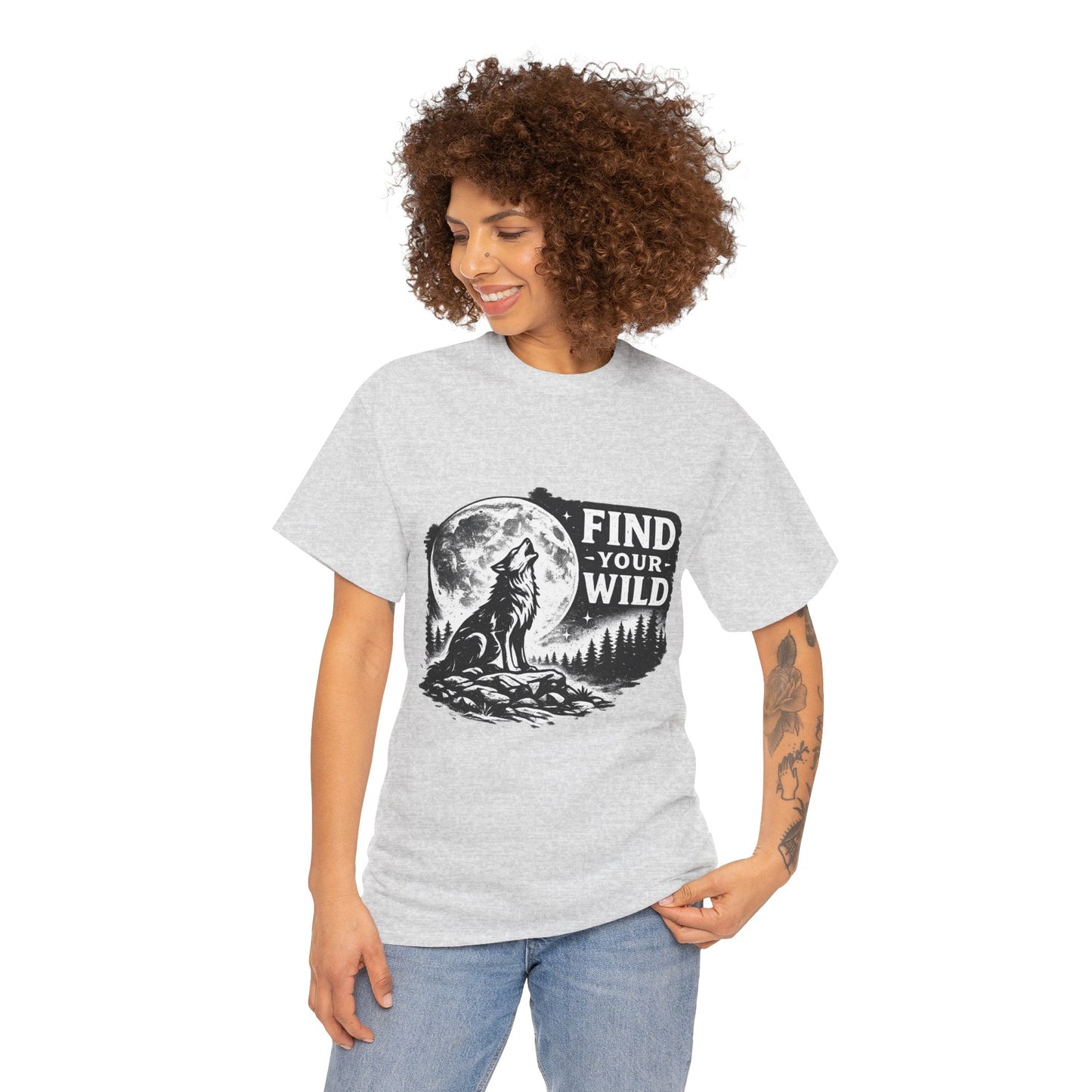Find Your Wild Wolf T‑Shirt — Moonlit Nature Graphic Tee for Outdoor Lovers