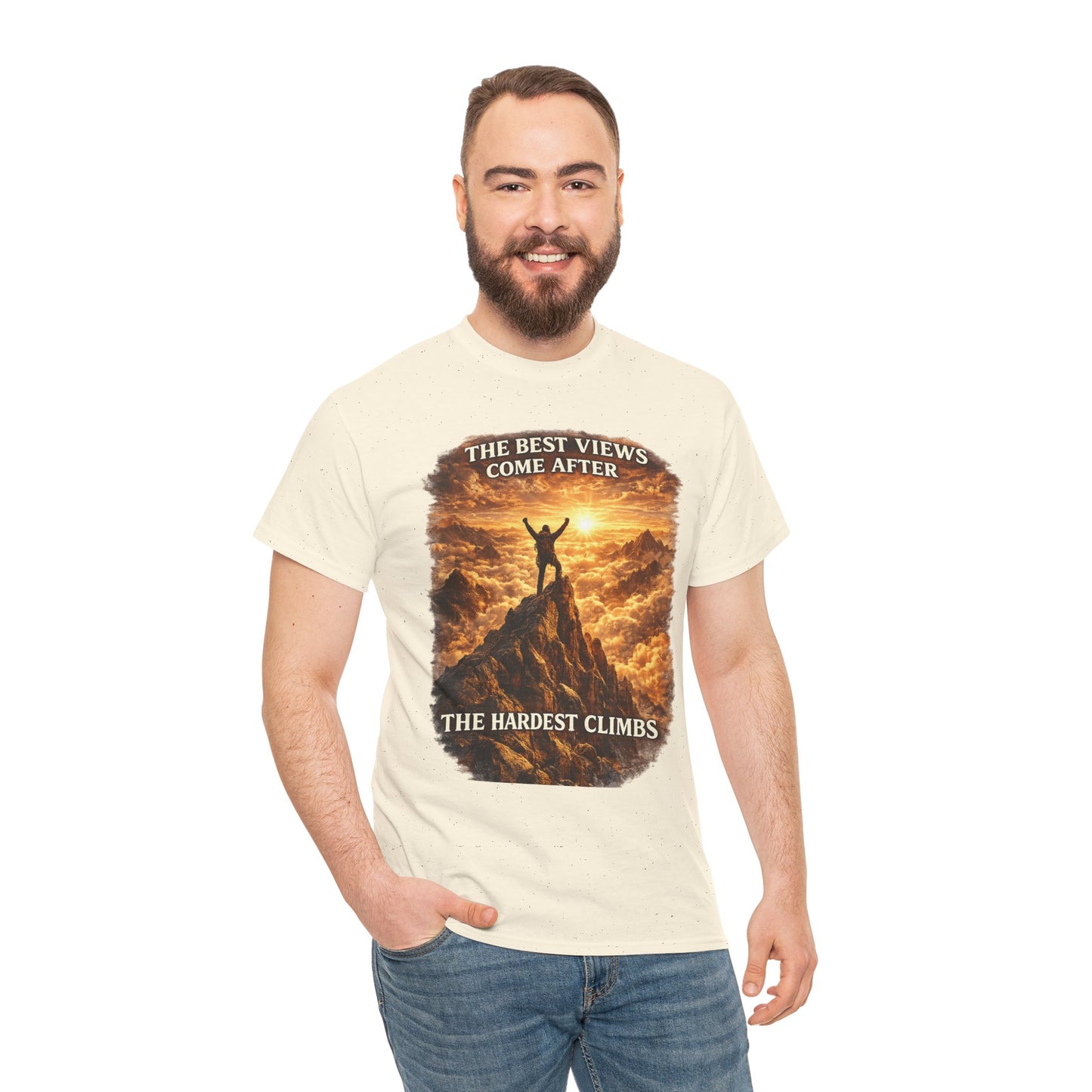 Mountain Hiking Motivation T-Shirt – “The Best Views Come After The Hardest Climbs” Adventure Tee