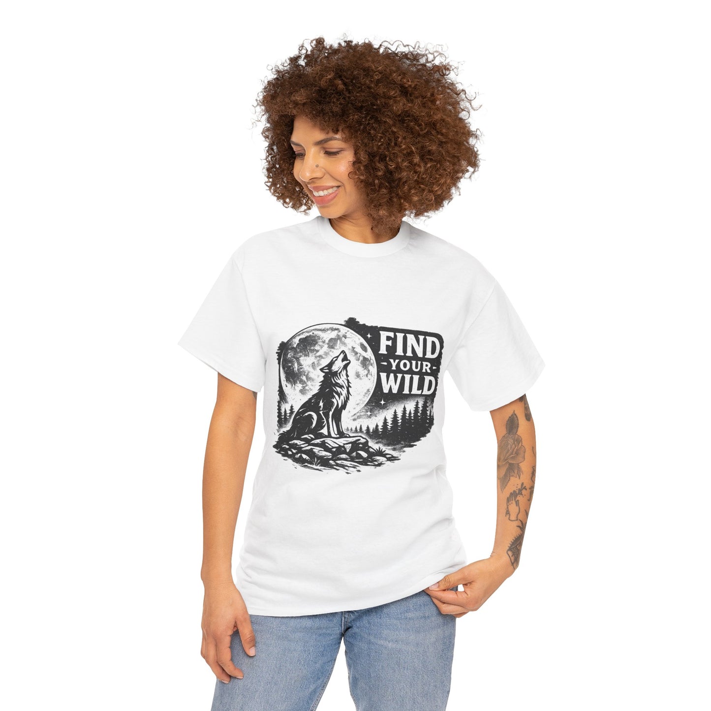 Find Your Wild Wolf T‑Shirt — Moonlit Nature Graphic Tee for Outdoor Lovers