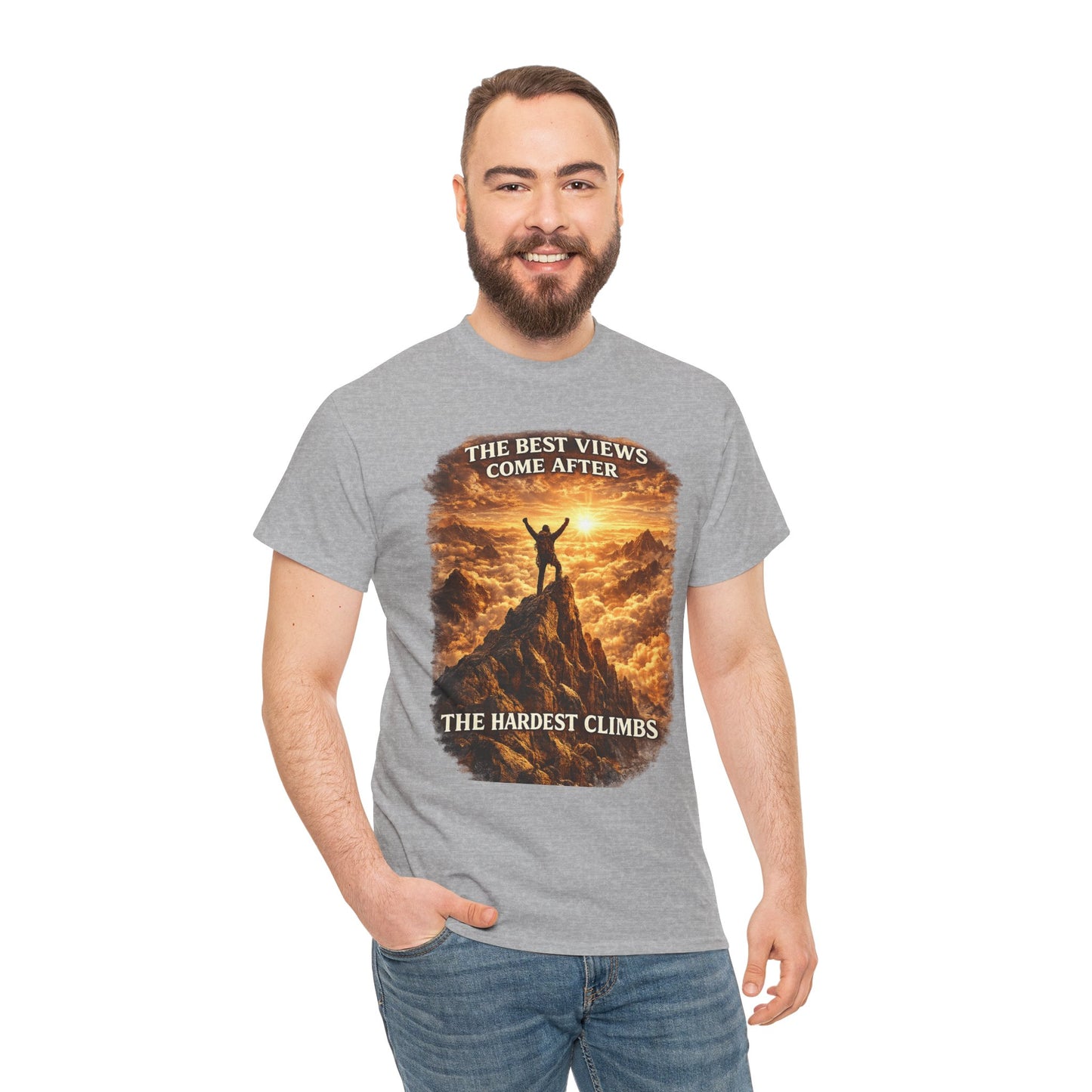 Mountain Hiking Motivation T-Shirt – “The Best Views Come After The Hardest Climbs” Adventure Tee