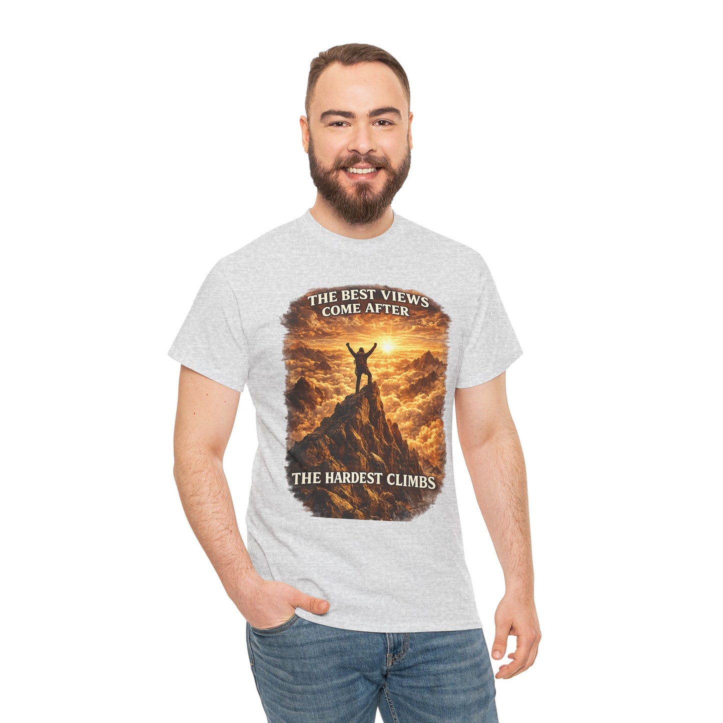 Mountain Hiking Motivation T-Shirt – “The Best Views Come After The Hardest Climbs” Adventure Tee