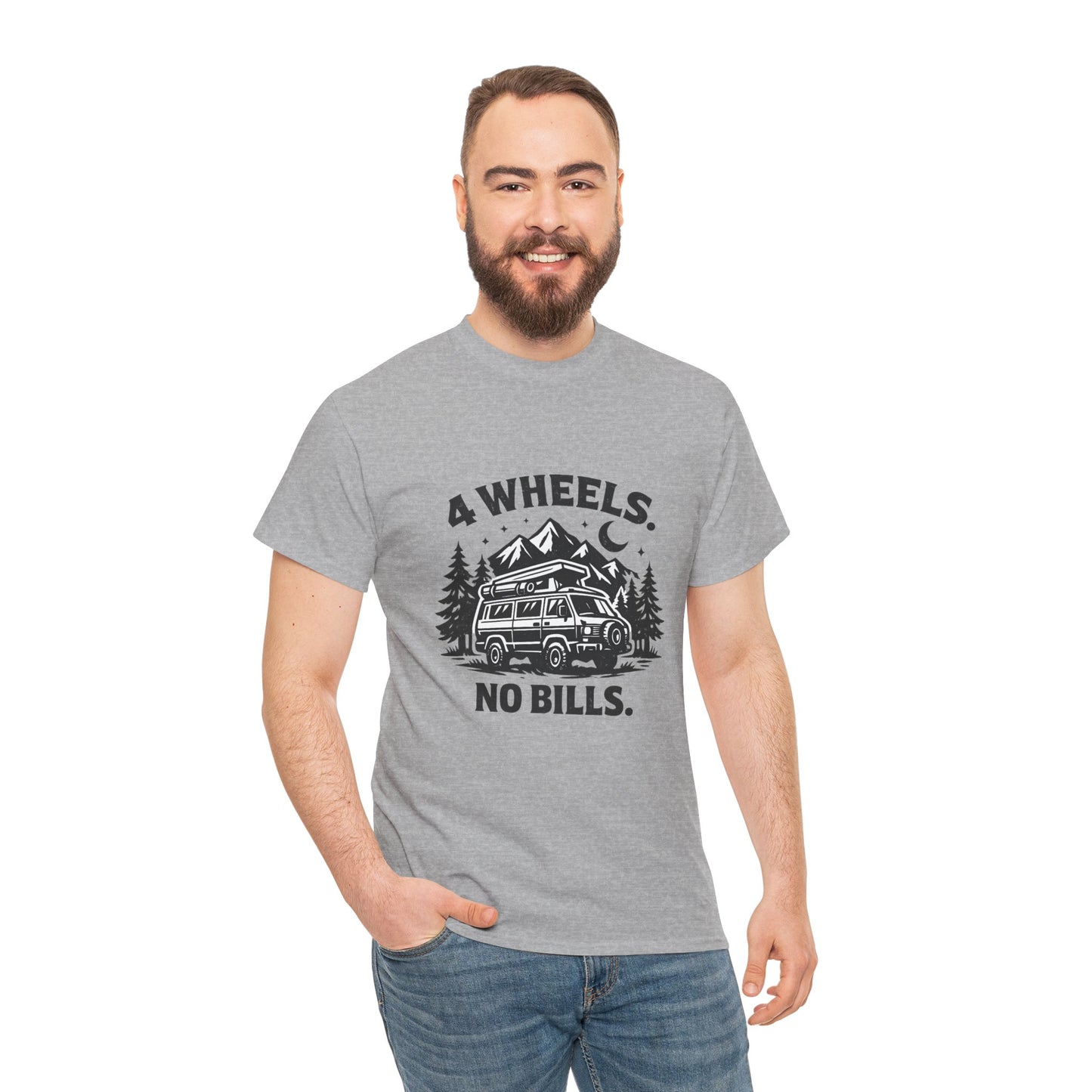 4 Wheels No Bills Camper T-Shirt — Adventure Van Life Graphic Tee