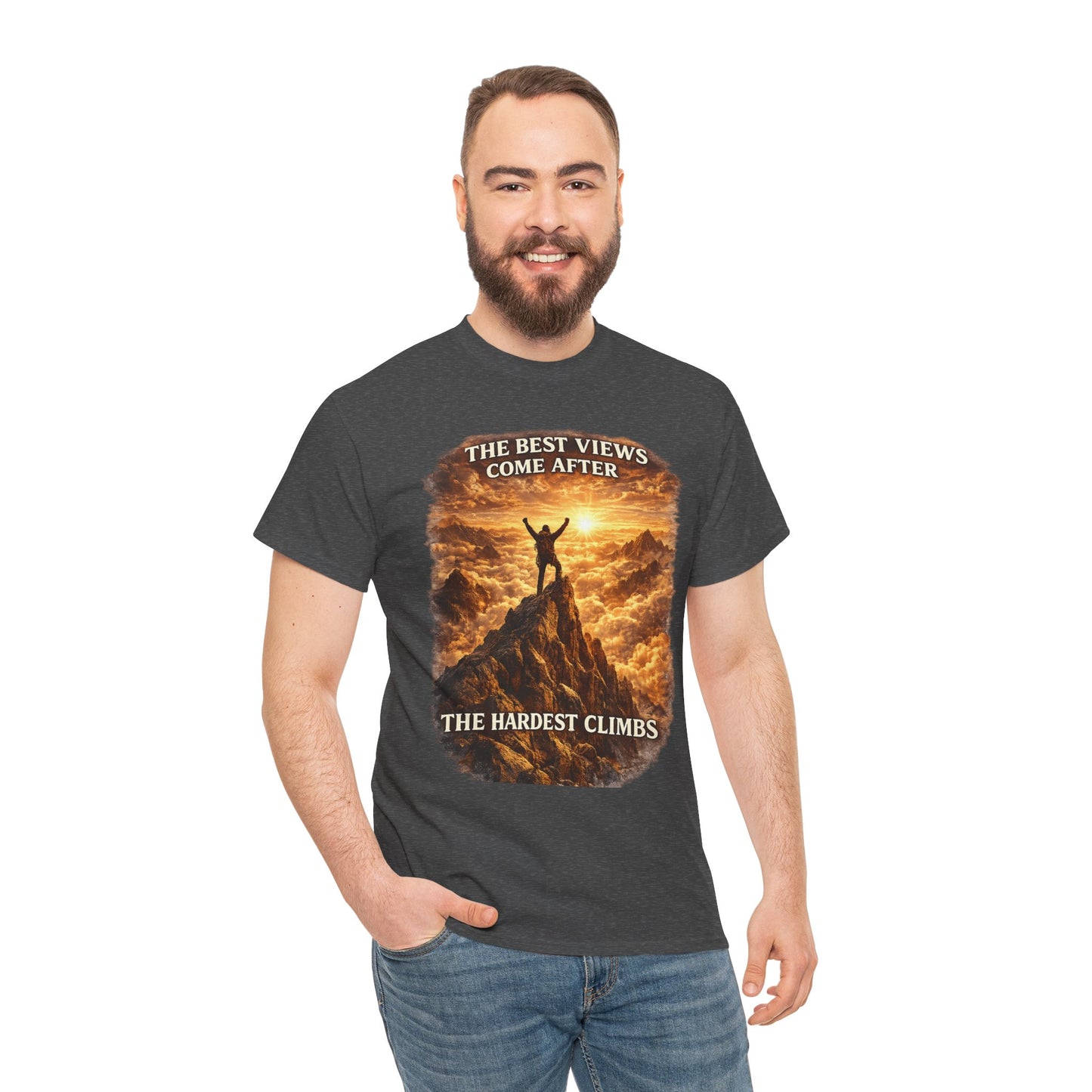 Mountain Hiking Motivation T-Shirt – “The Best Views Come After The Hardest Climbs” Adventure Tee