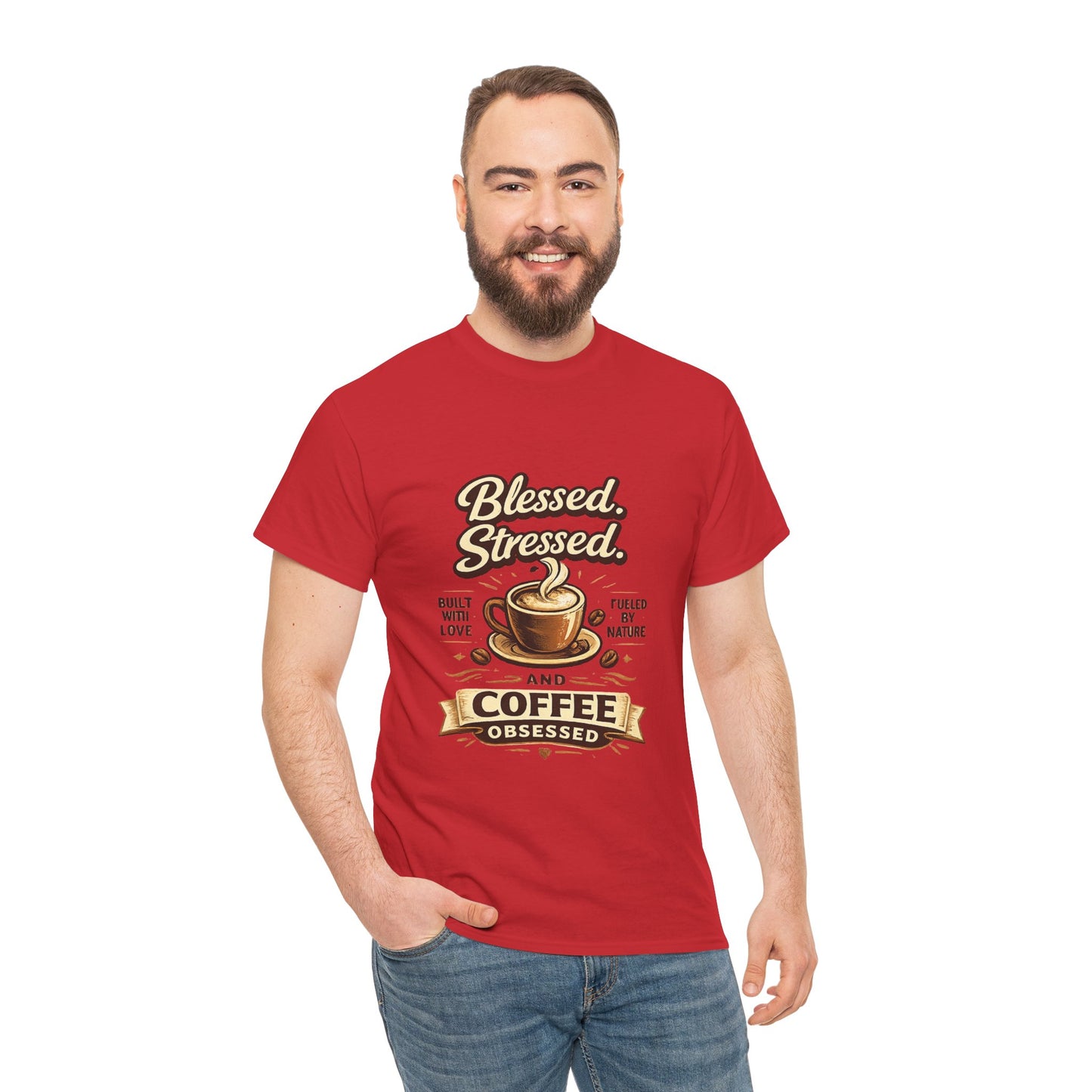 Blessed Stressed And Coffee Obsessed" — Funny Mom T-Shirt | Gift for Coffee Lovers