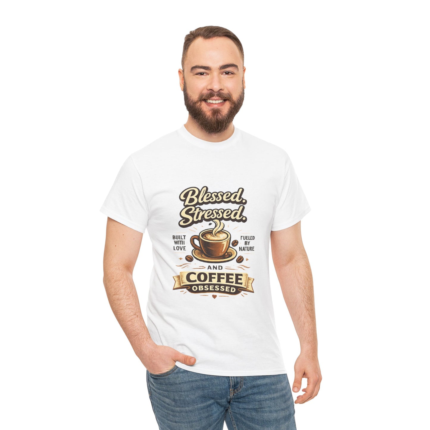 Blessed Stressed And Coffee Obsessed" — Funny Mom T-Shirt | Gift for Coffee Lovers