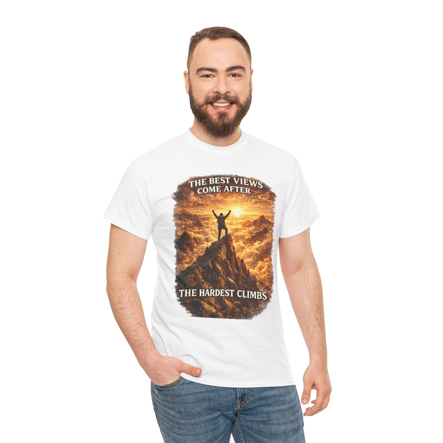 Mountain Hiking Motivation T-Shirt – “The Best Views Come After The Hardest Climbs” Adventure Tee