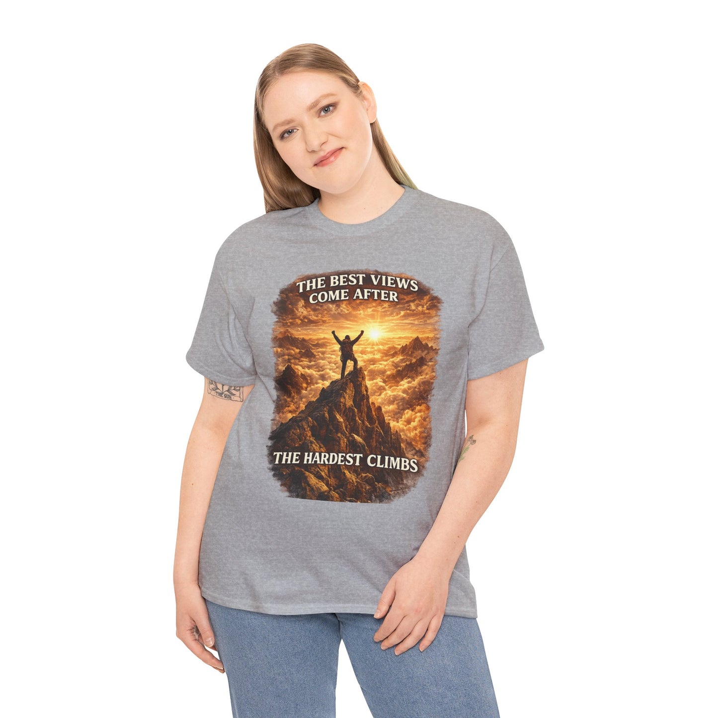 Mountain Hiking Motivation T-Shirt – “The Best Views Come After The Hardest Climbs” Adventure Tee