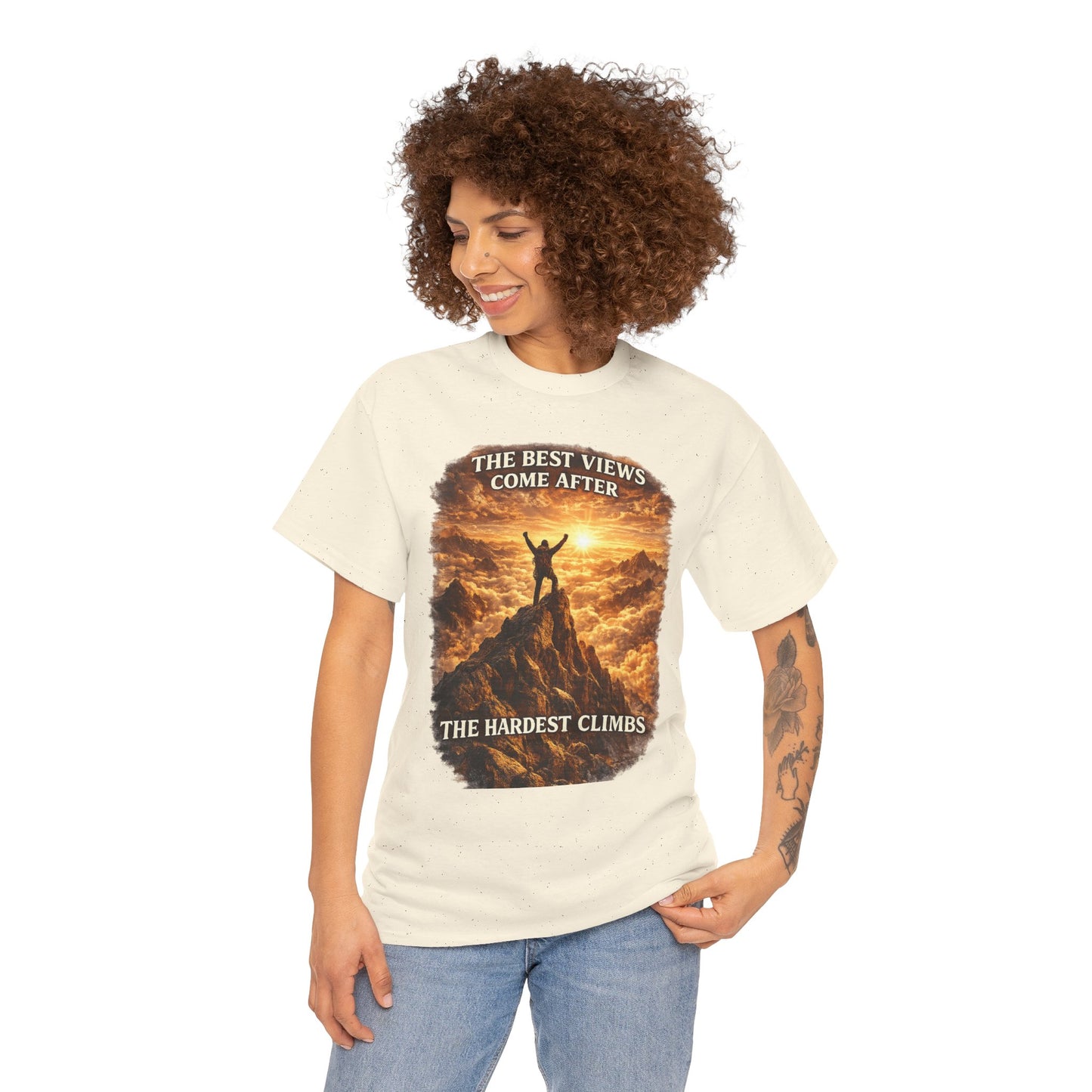 Mountain Hiking Motivation T-Shirt – “The Best Views Come After The Hardest Climbs” Adventure Tee