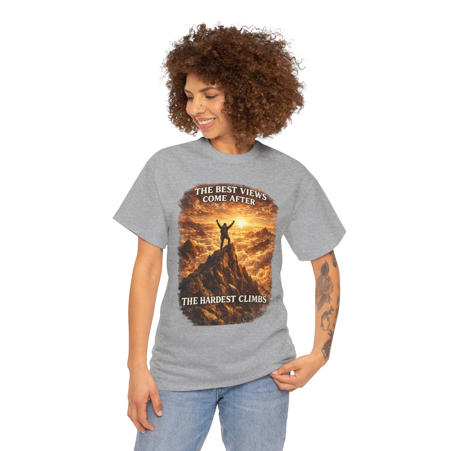 Mountain Hiking Motivation T-Shirt – “The Best Views Come After The Hardest Climbs” Adventure Tee