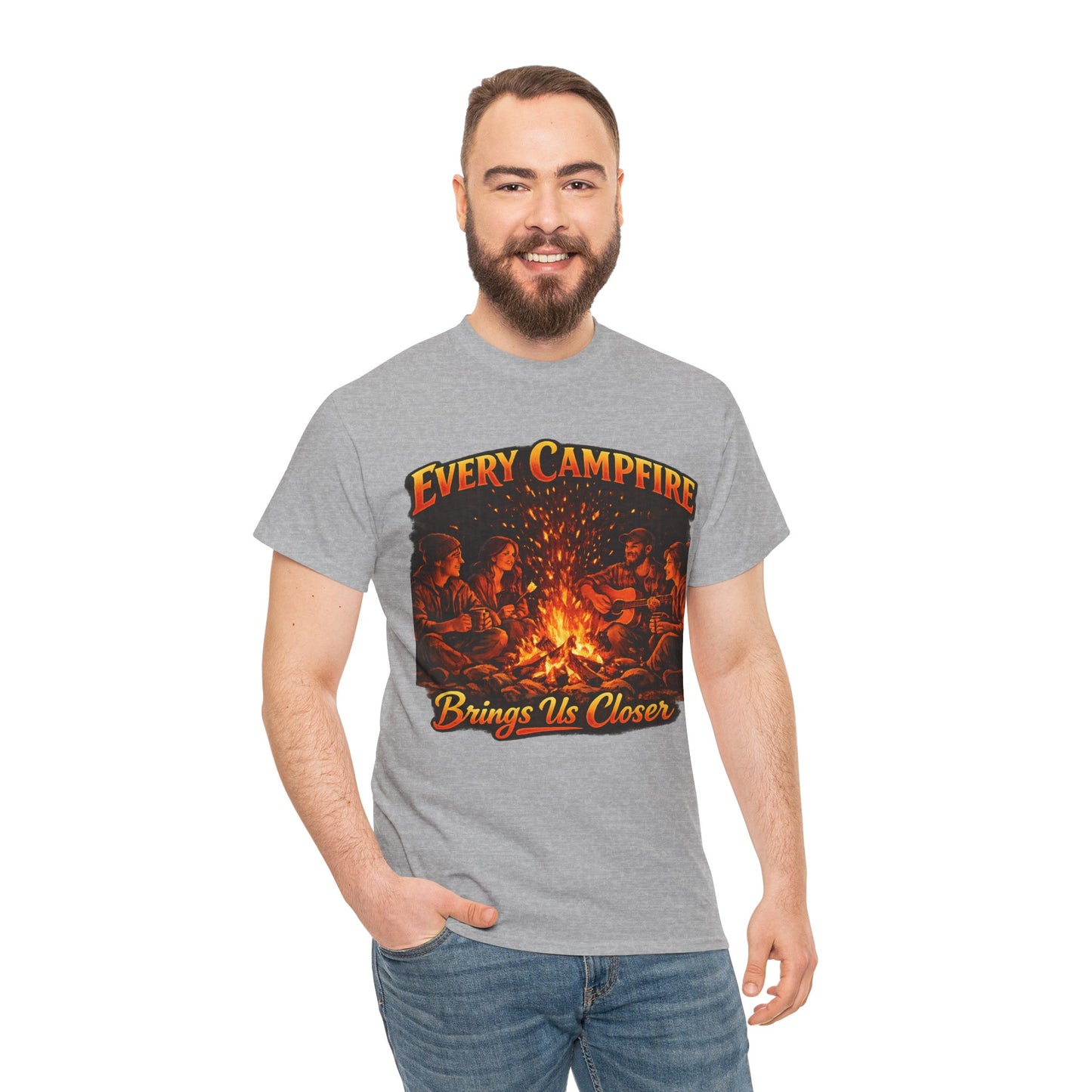 Campfire T-Shirt — "Every Campfire Brings Us Closer" Retro Outdoor Tee