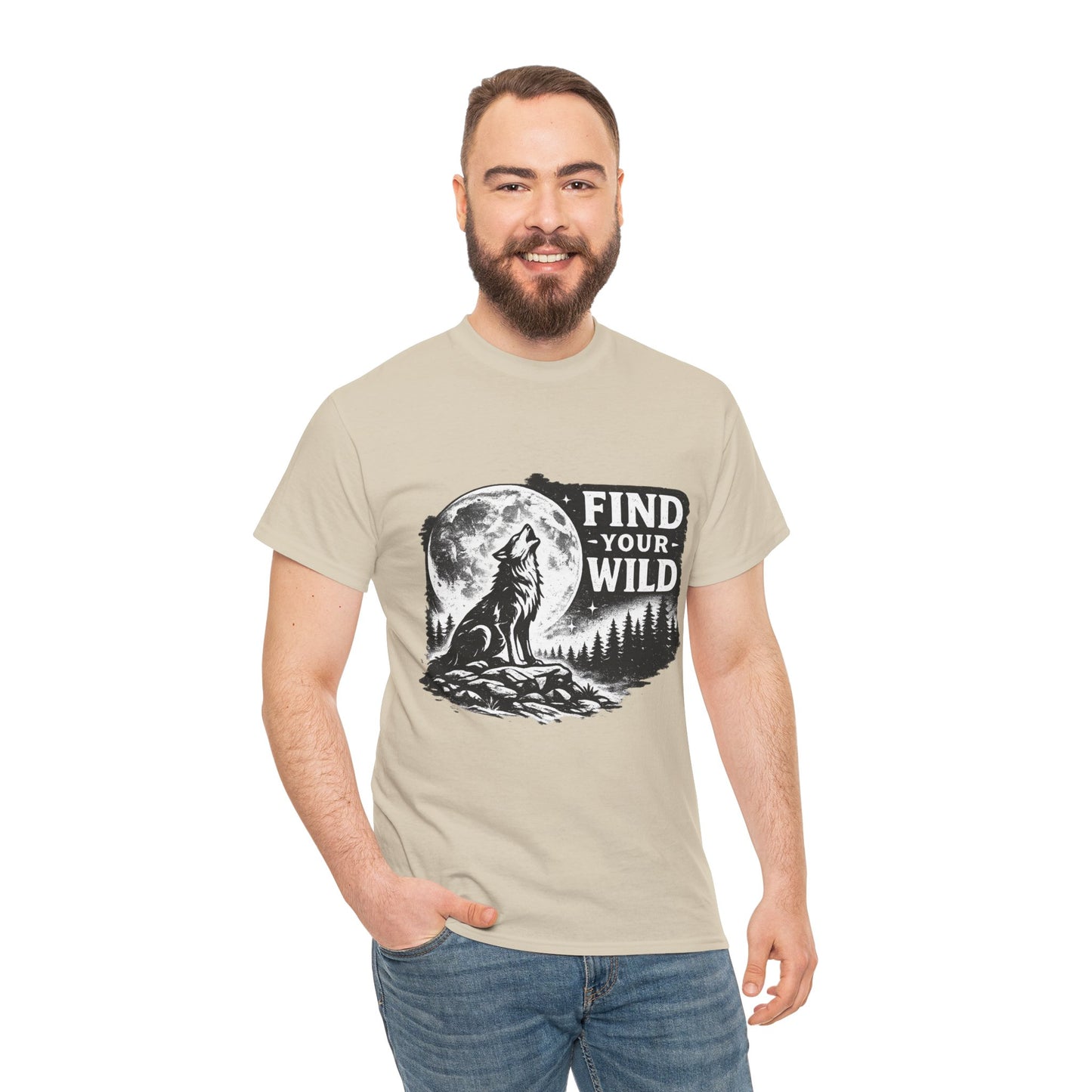 Find Your Wild Wolf T‑Shirt — Moonlit Nature Graphic Tee for Outdoor Lovers