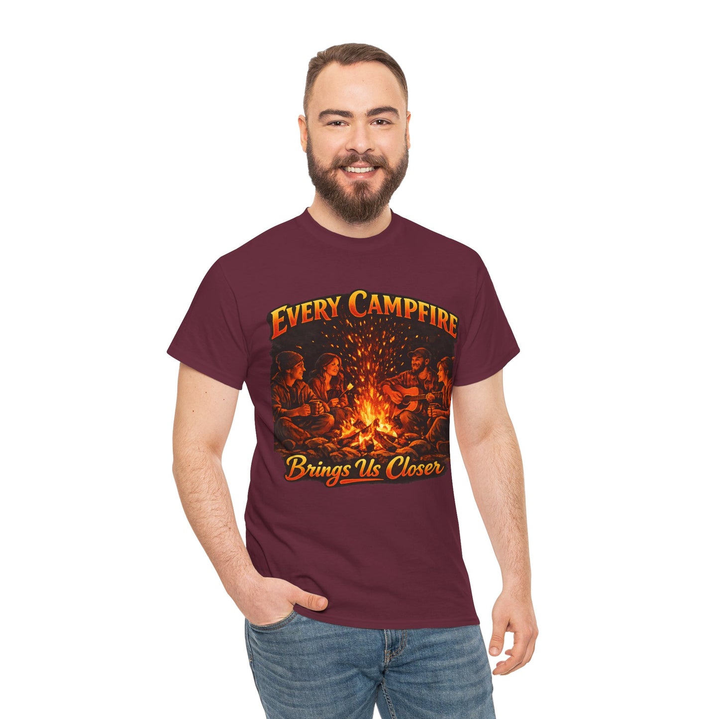 Campfire T-Shirt — "Every Campfire Brings Us Closer" Retro Outdoor Tee