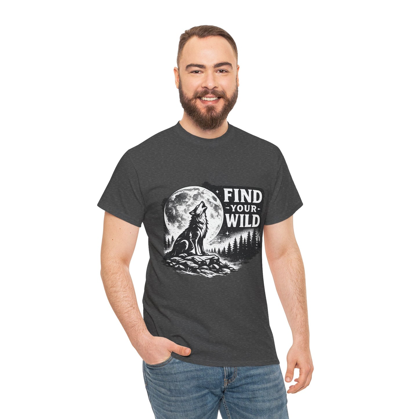 Find Your Wild Wolf T‑Shirt — Moonlit Nature Graphic Tee for Outdoor Lovers