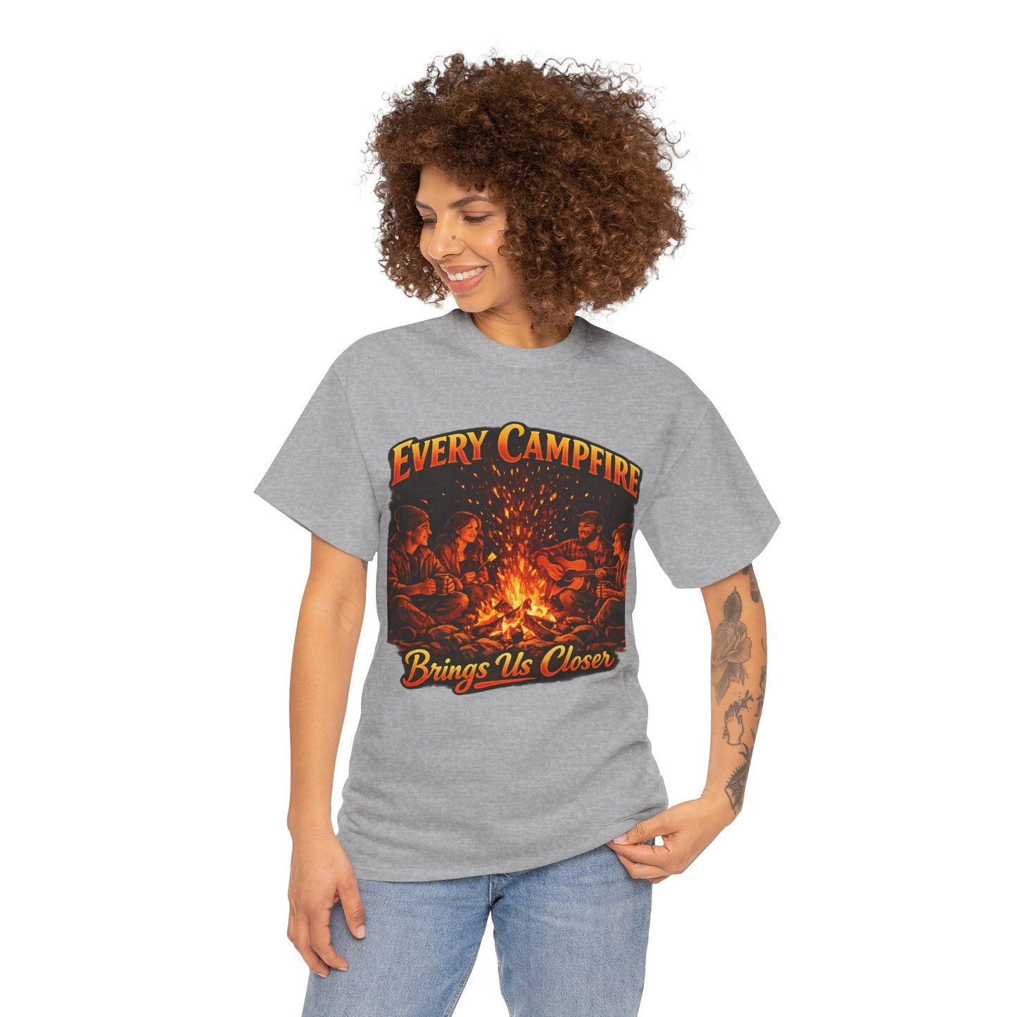 Campfire T-Shirt — "Every Campfire Brings Us Closer" Retro Outdoor Tee