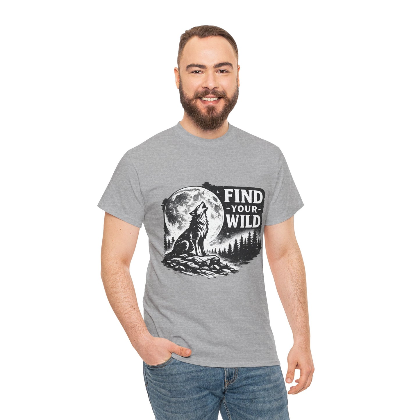 Find Your Wild Wolf T‑Shirt — Moonlit Nature Graphic Tee for Outdoor Lovers