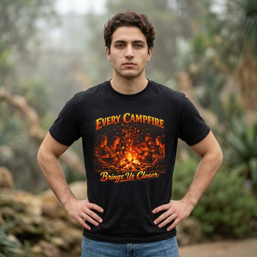 Campfire T-Shirt — "Every Campfire Brings Us Closer" Retro Outdoor Tee