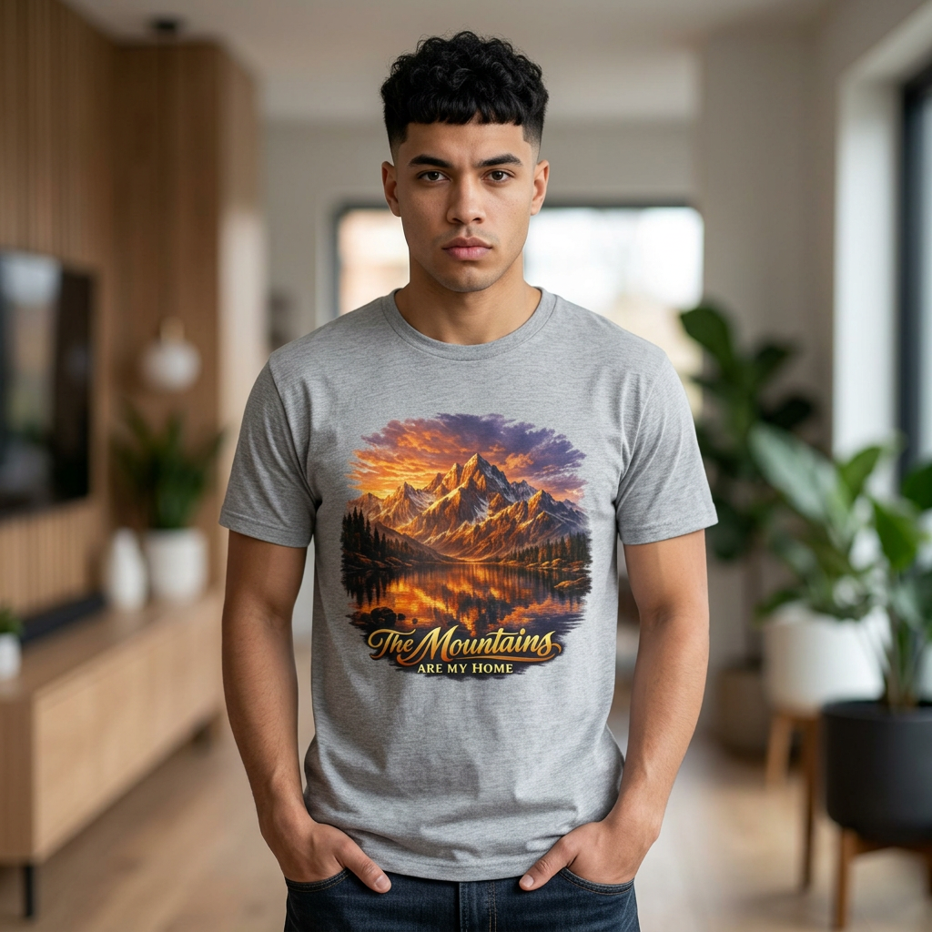 Mountain Landscape T-Shirt — "The Mountains Are My Home" Adventure Tee