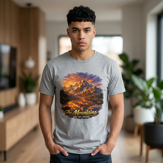 Mountain Landscape T-Shirt — "The Mountains Are My Home" Adventure Tee