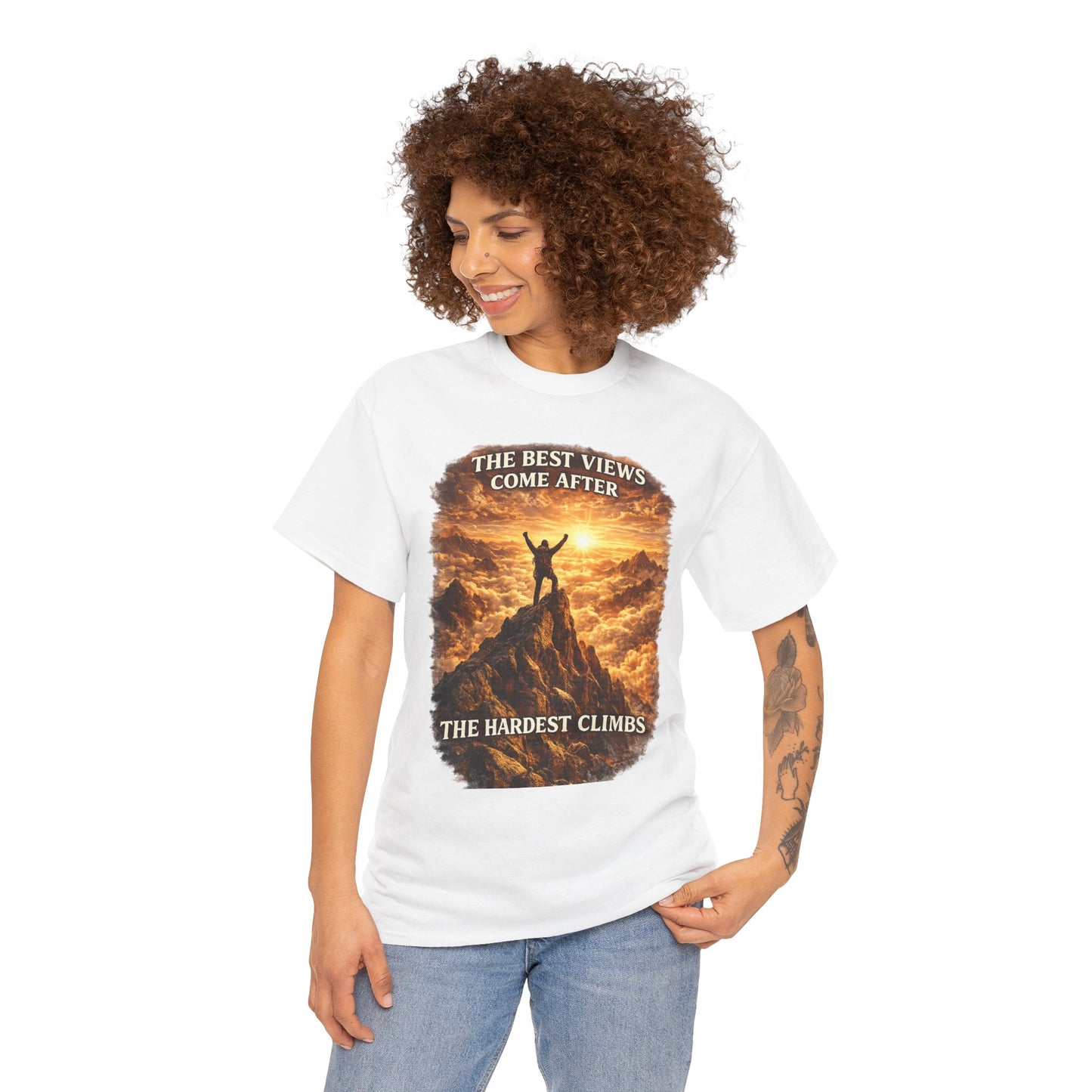 Mountain Hiking Motivation T-Shirt – “The Best Views Come After The Hardest Climbs” Adventure Tee