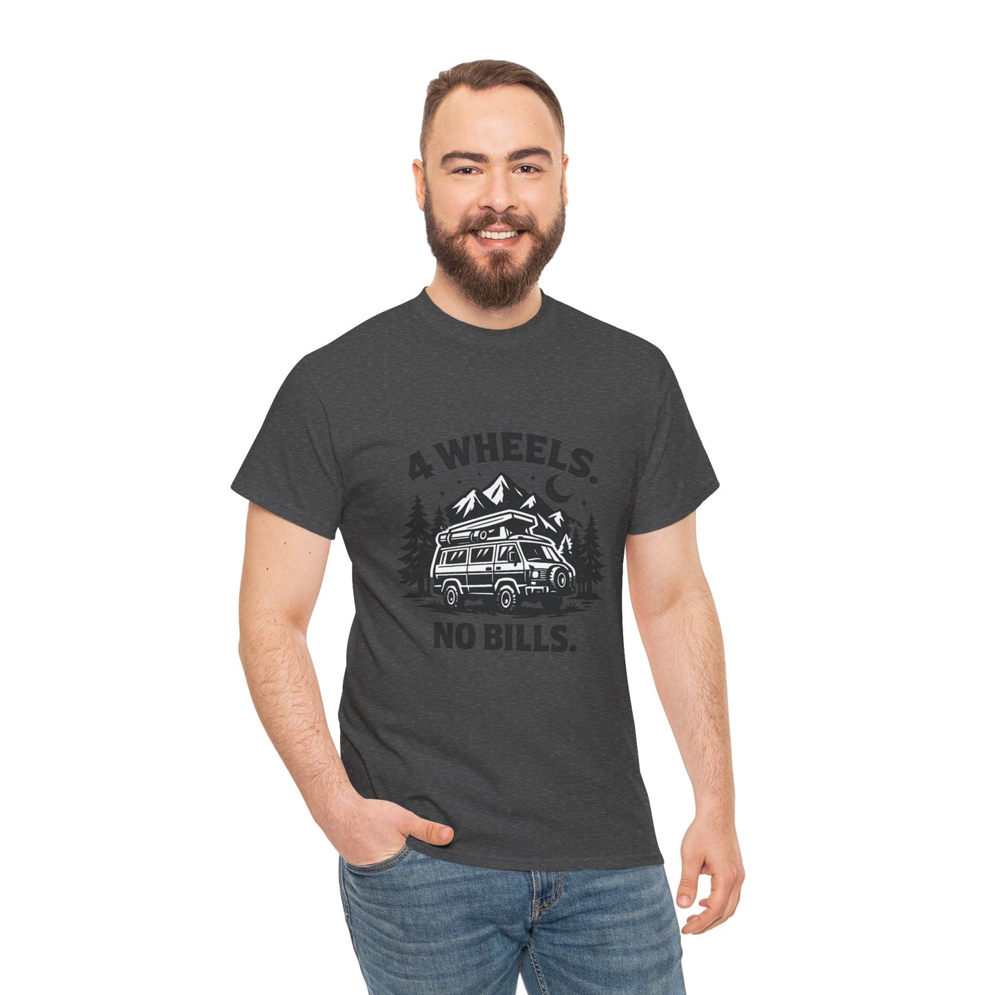 4 Wheels No Bills Camper T-Shirt — Adventure Van Life Graphic Tee