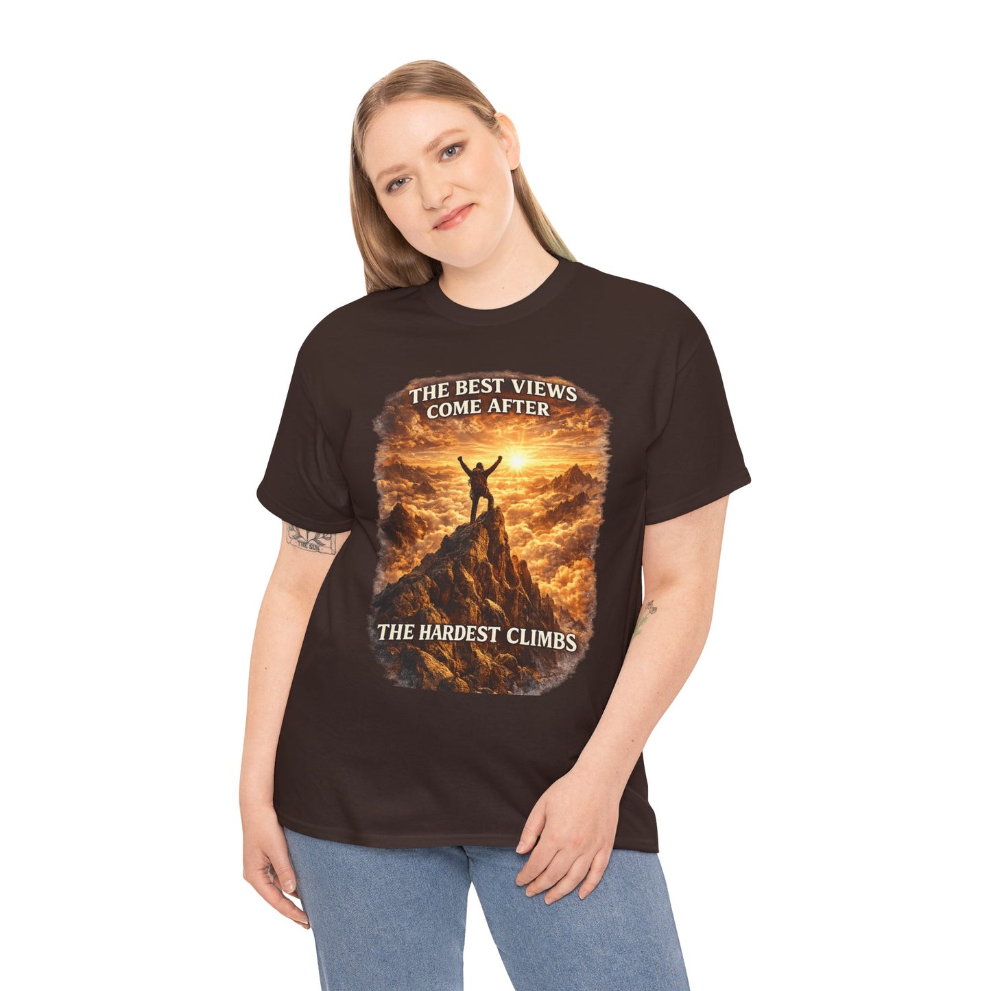 Mountain Hiking Motivation T-Shirt – “The Best Views Come After The Hardest Climbs” Adventure Tee