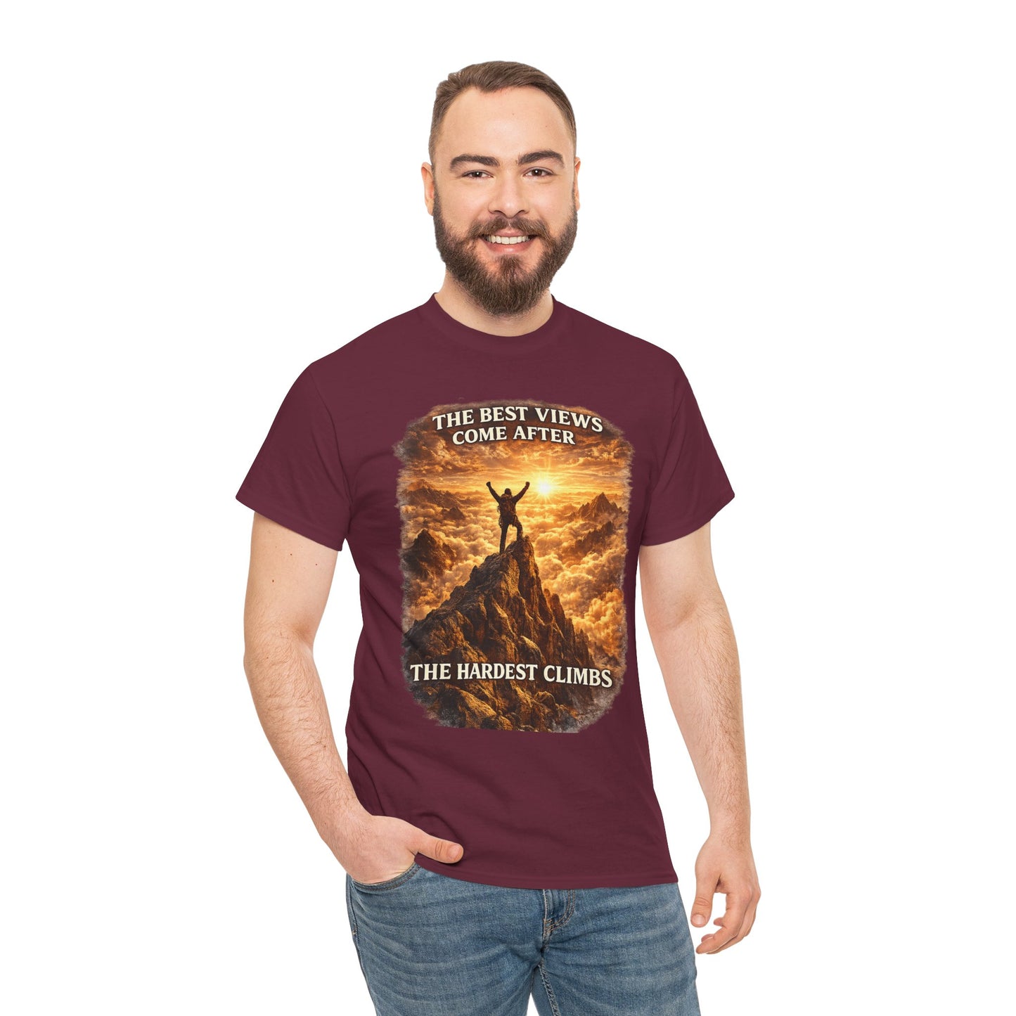 Mountain Hiking Motivation T-Shirt – “The Best Views Come After The Hardest Climbs” Adventure Tee