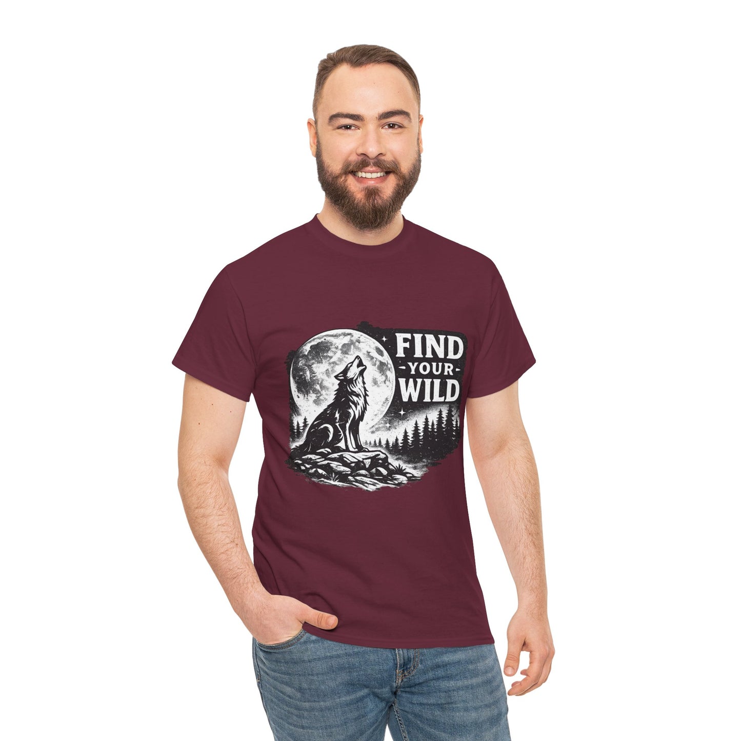 Find Your Wild Wolf T‑Shirt — Moonlit Nature Graphic Tee for Outdoor Lovers