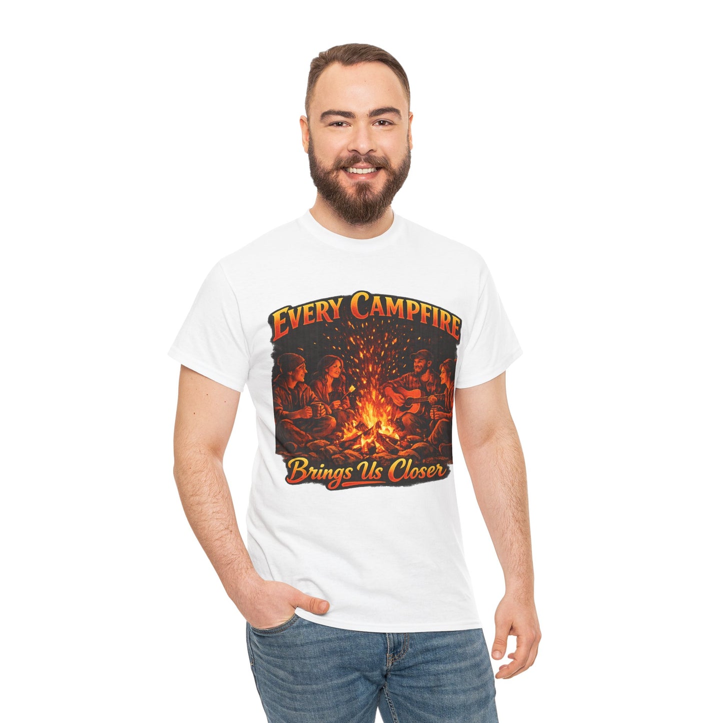 Campfire T-Shirt — "Every Campfire Brings Us Closer" Retro Outdoor Tee
