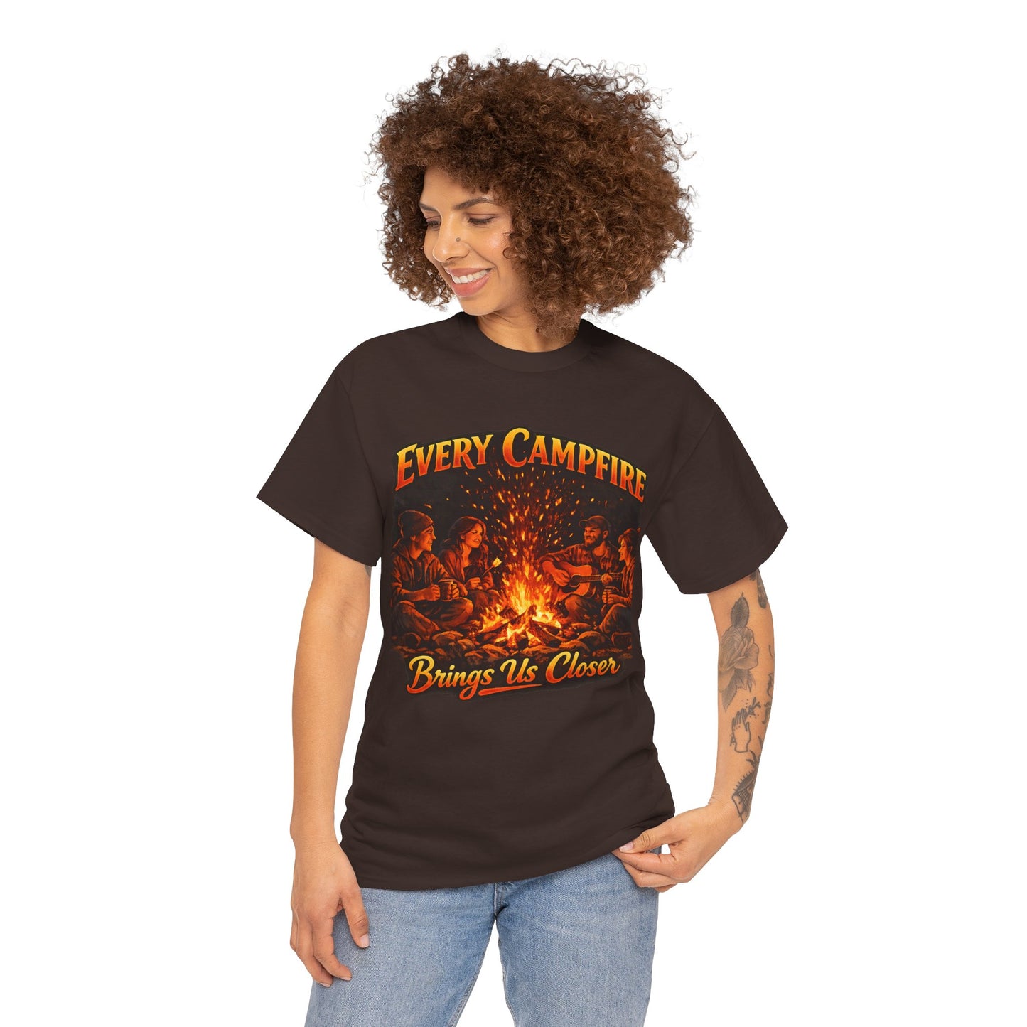 Campfire T-Shirt — "Every Campfire Brings Us Closer" Retro Outdoor Tee