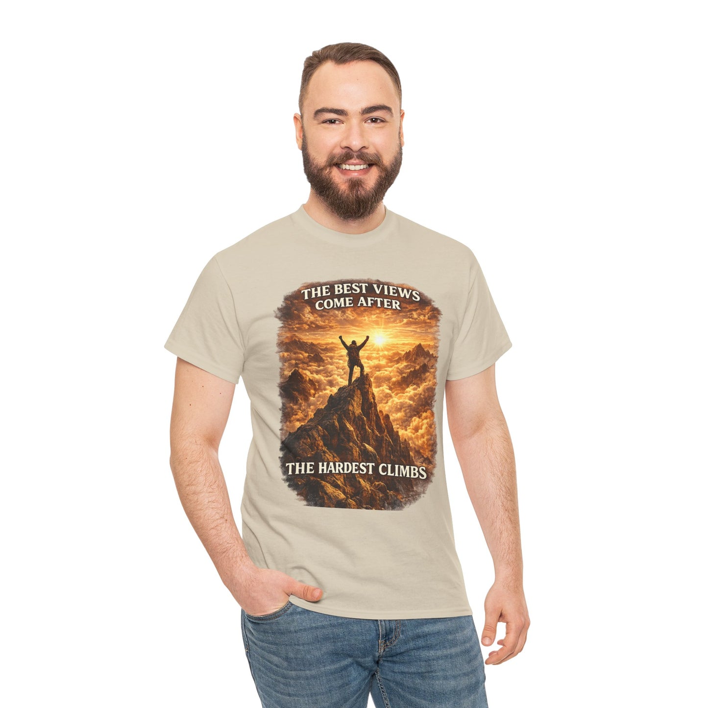 Mountain Hiking Motivation T-Shirt – “The Best Views Come After The Hardest Climbs” Adventure Tee
