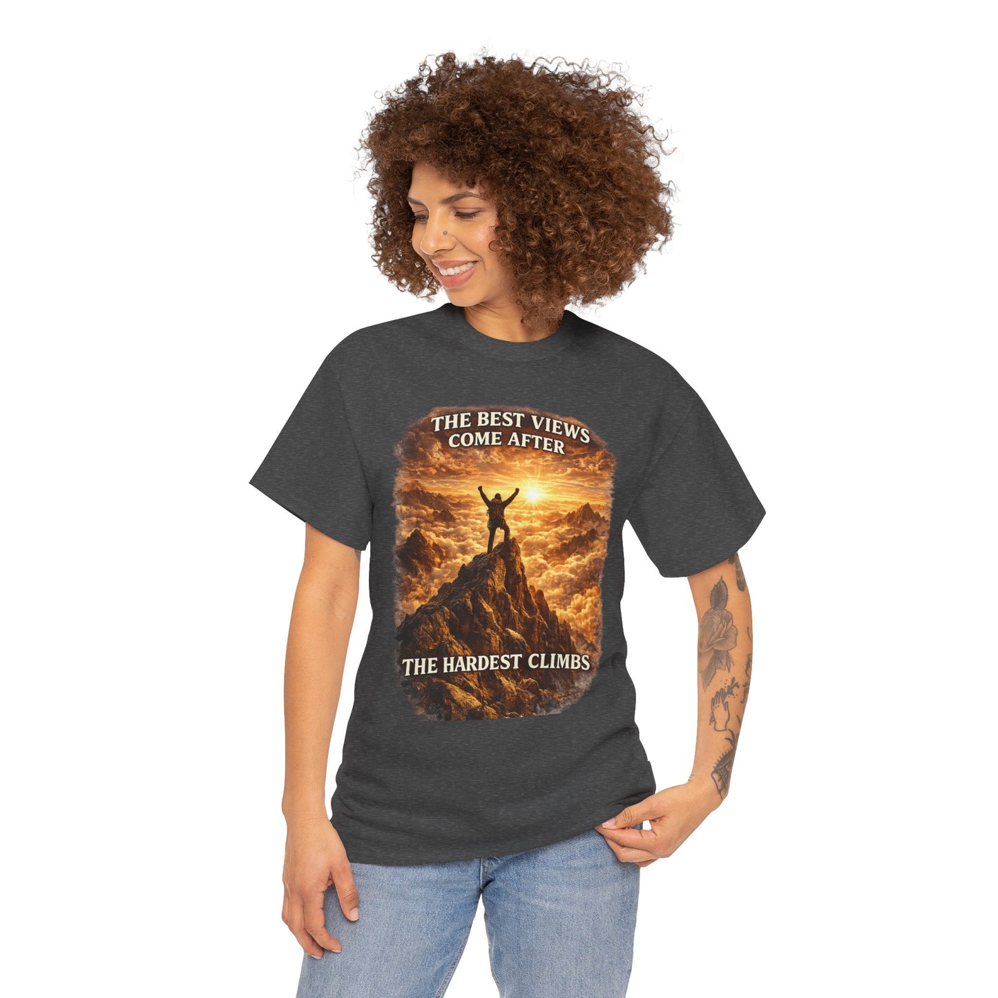 Mountain Hiking Motivation T-Shirt – “The Best Views Come After The Hardest Climbs” Adventure Tee