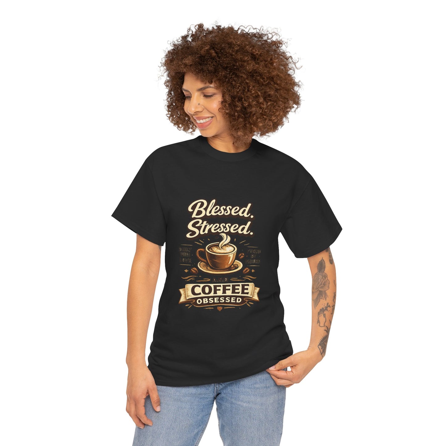 Blessed Stressed And Coffee Obsessed" — Funny Mom T-Shirt | Gift for Coffee Lovers