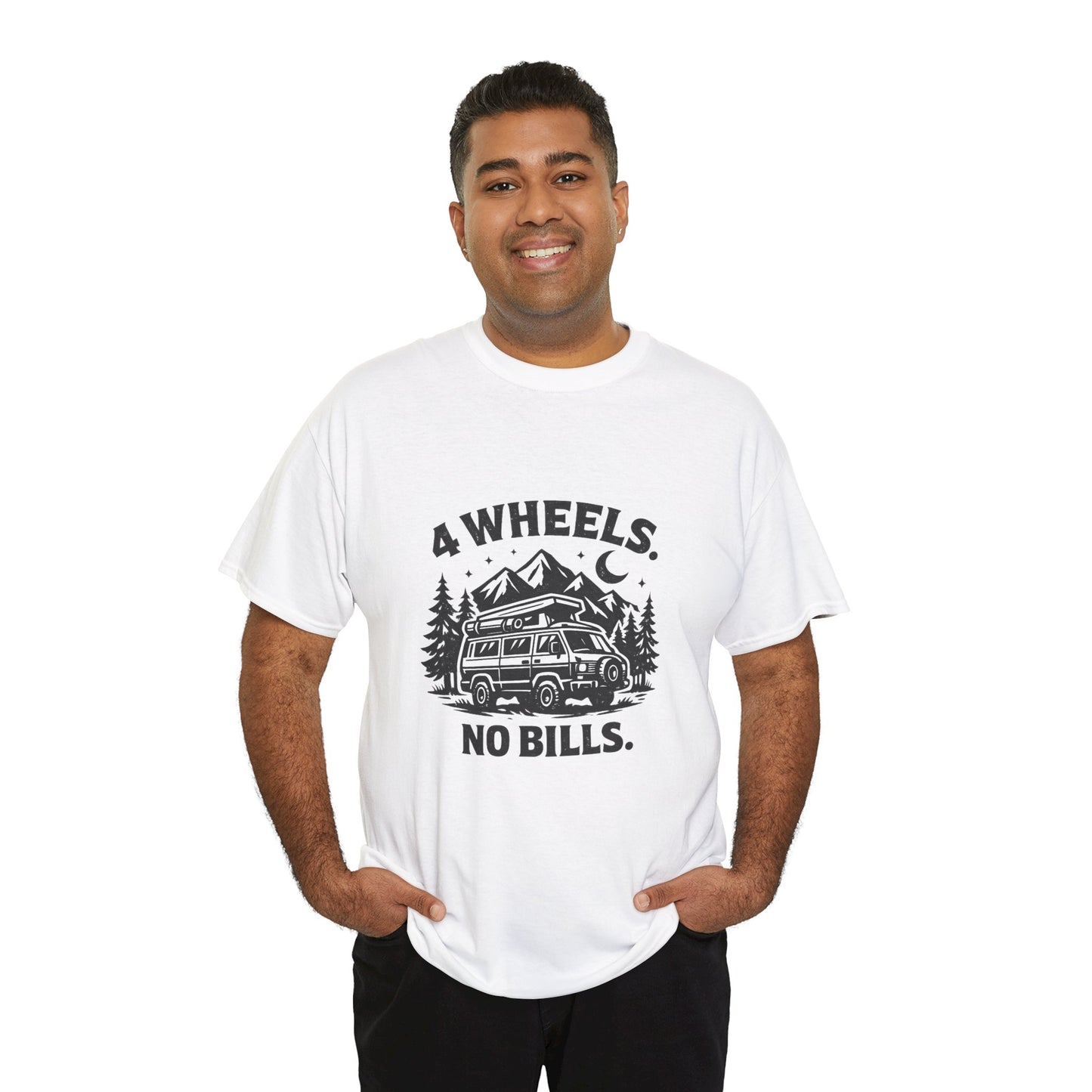 4 Wheels No Bills Camper T-Shirt — Adventure Van Life Graphic Tee