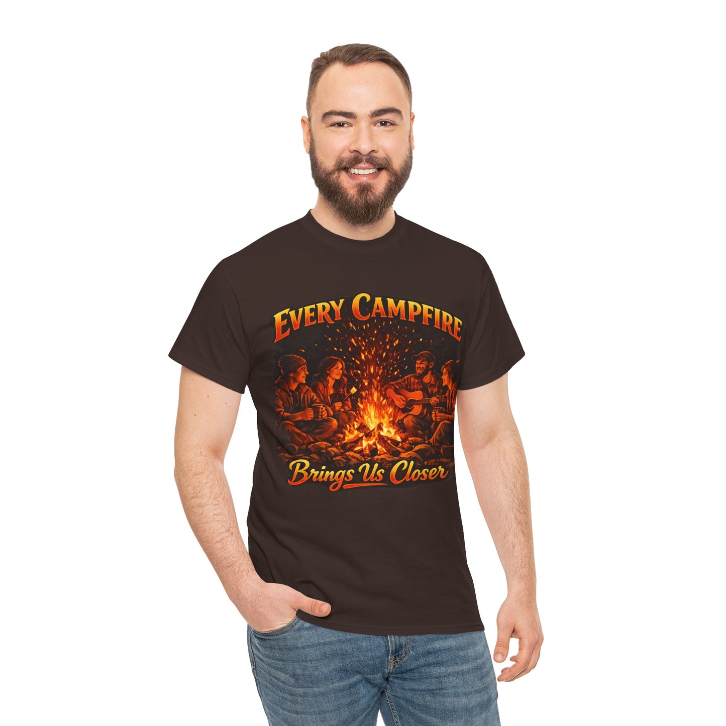 Campfire T-Shirt — "Every Campfire Brings Us Closer" Retro Outdoor Tee