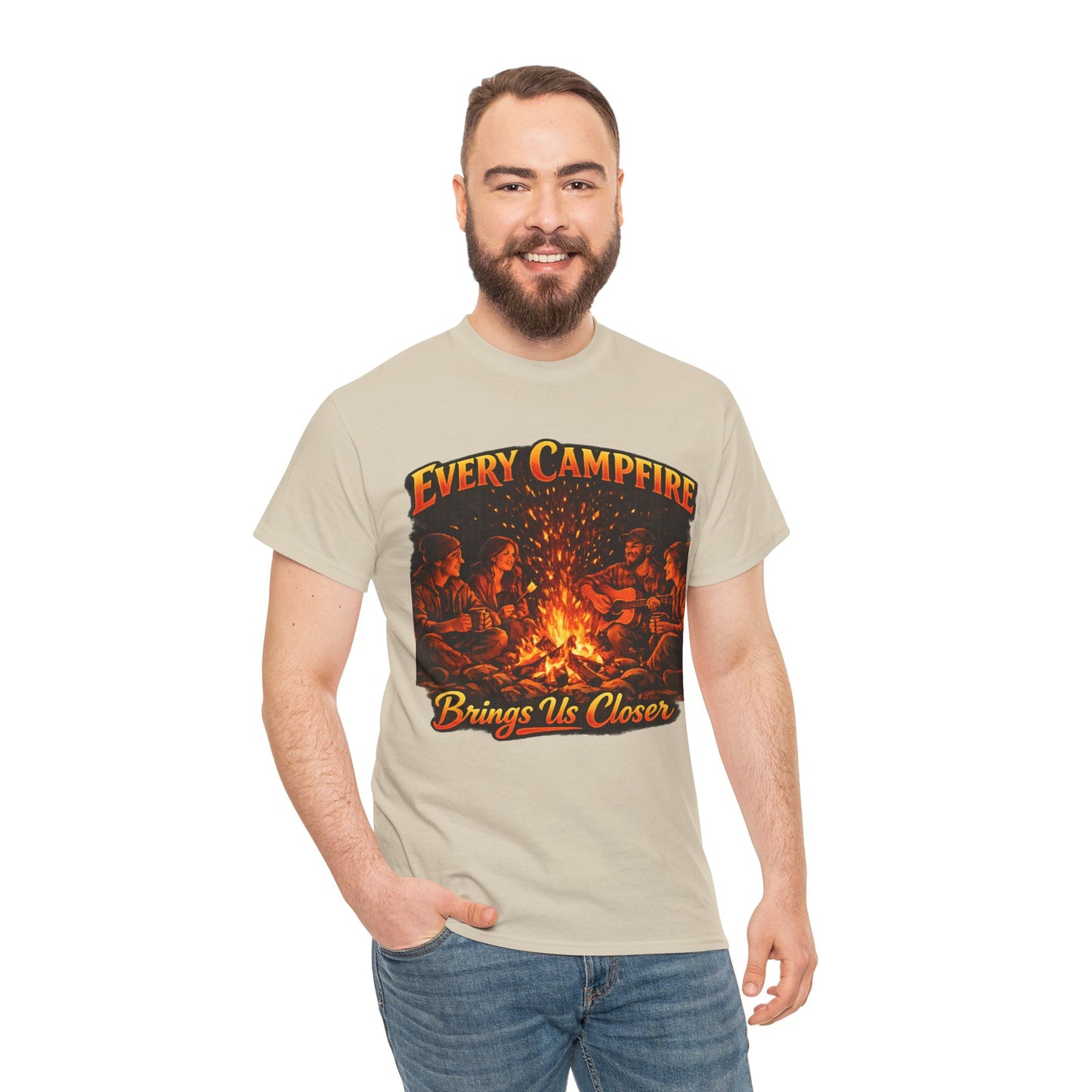 Campfire T-Shirt — "Every Campfire Brings Us Closer" Retro Outdoor Tee